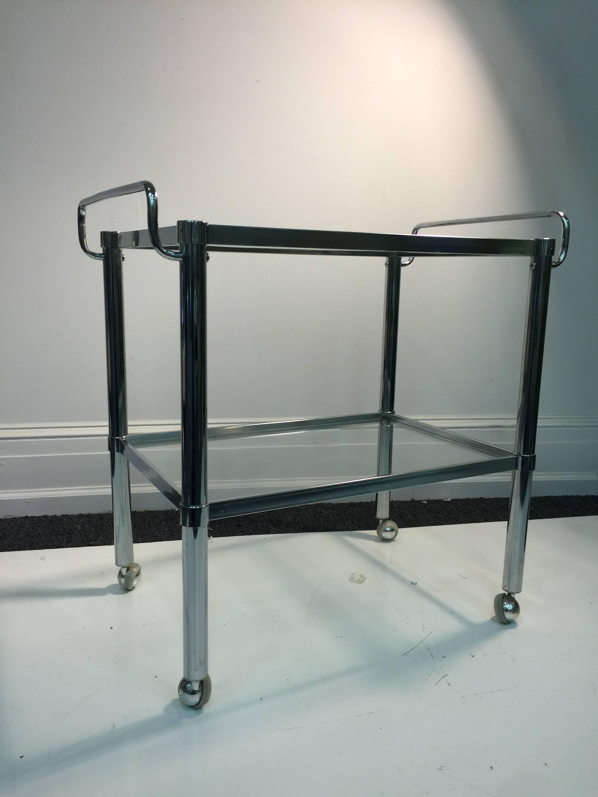 Stunning Italian Two-Tier Chrome Tea Cart, circa 1970 In Good Condition For Sale In Mount Penn, PA