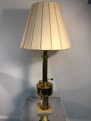 Magnificient Pair of Tommi Parzinger Style Brass and Travertine Table Lamps