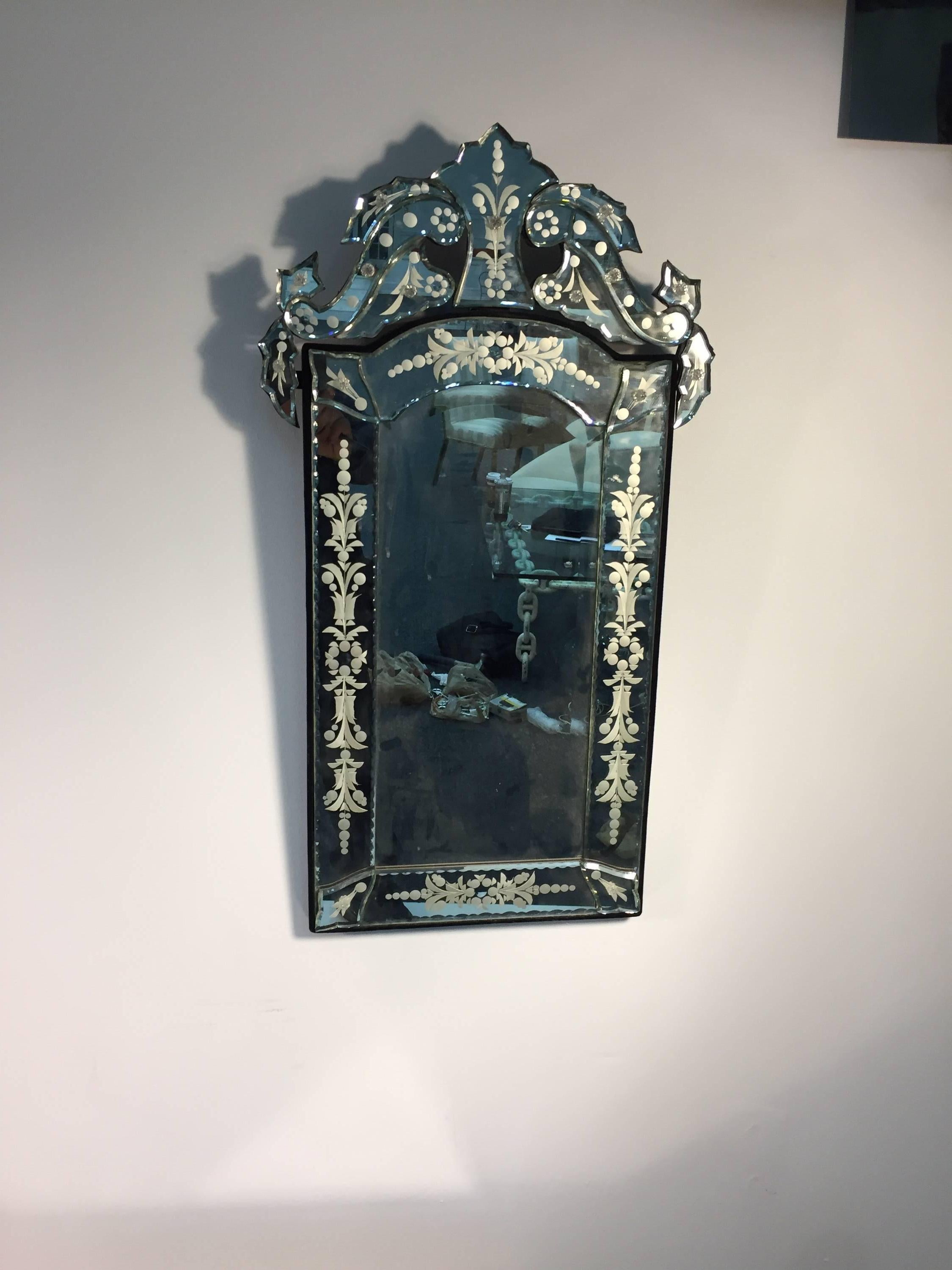 Beautiful Cut-Glass and Etched Venetian Wall Mirror In Good Condition For Sale In Mount Penn, PA