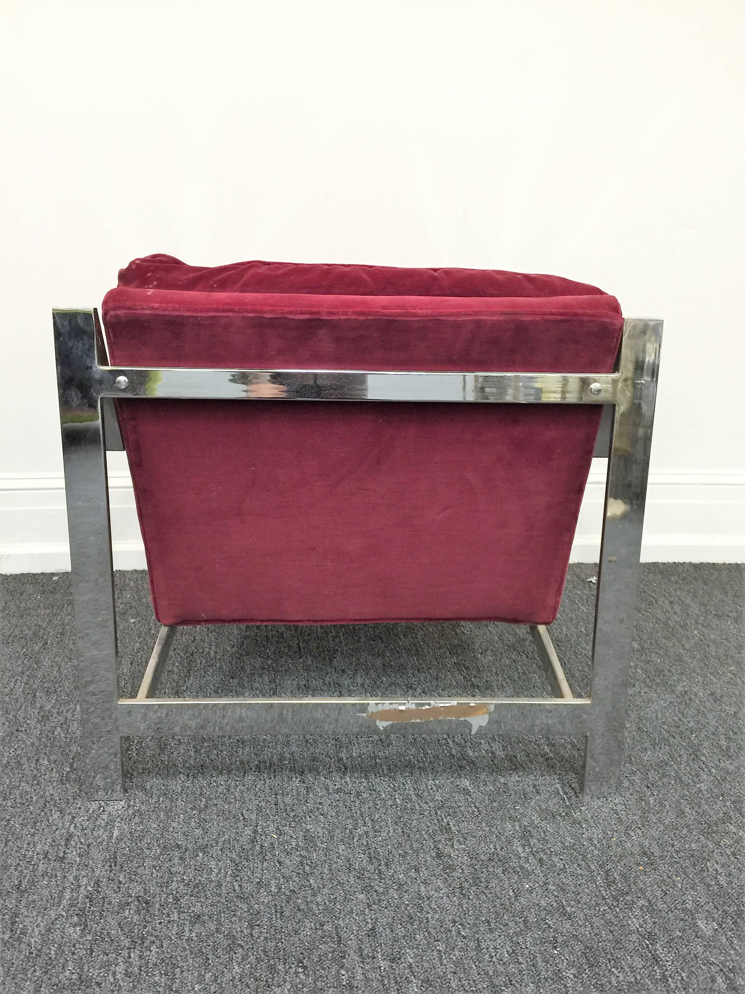 Modern Stylish Milo Baughman Chrome Flat Band Armchair For Sale