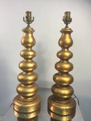 Pair of Great Graduated Ball Form Gold Finish Table Lamps by James Mont