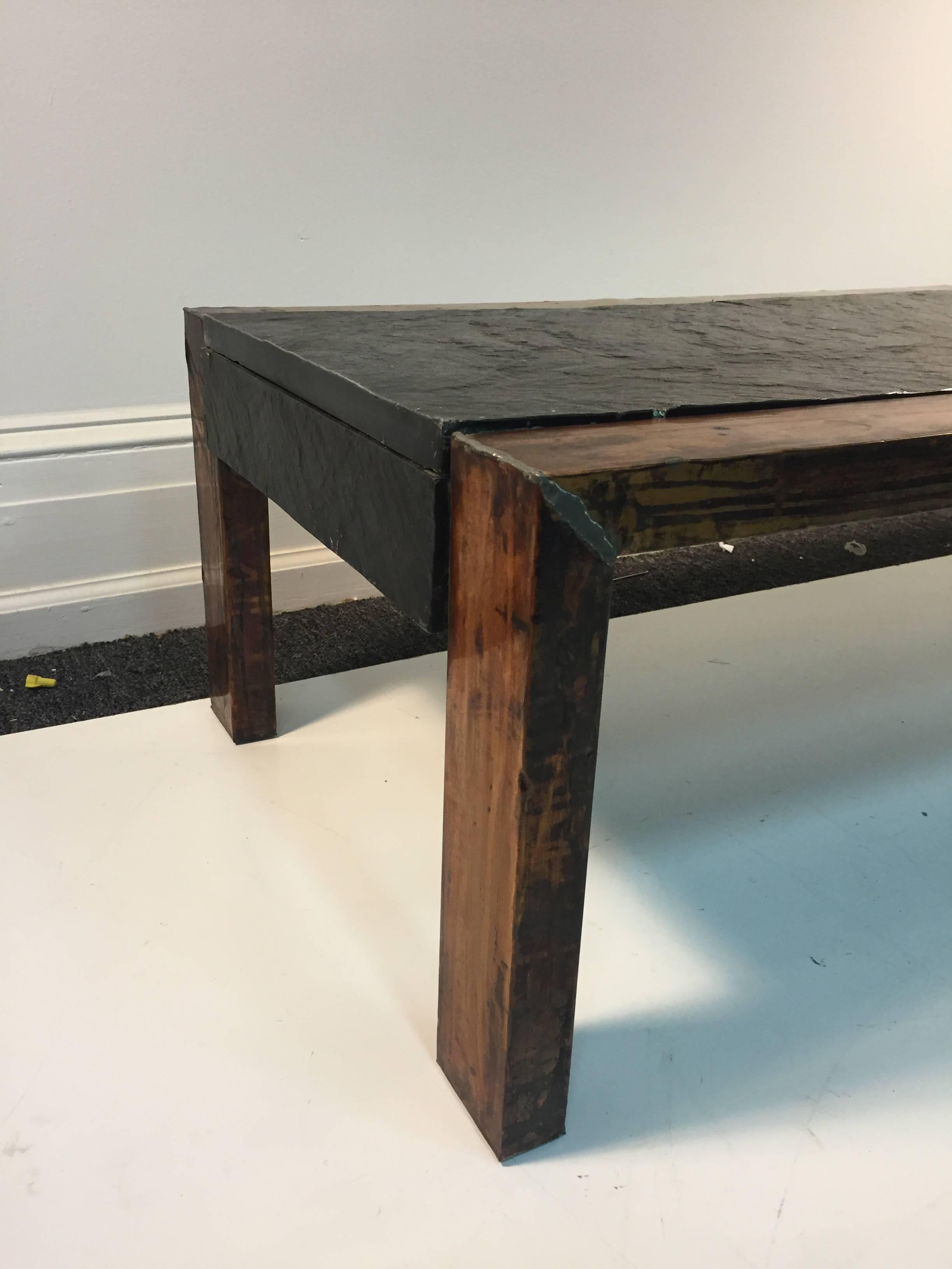 Substantial Slate Top Coffee or Cocktail Table Attributed to Paul Evans For Sale 1