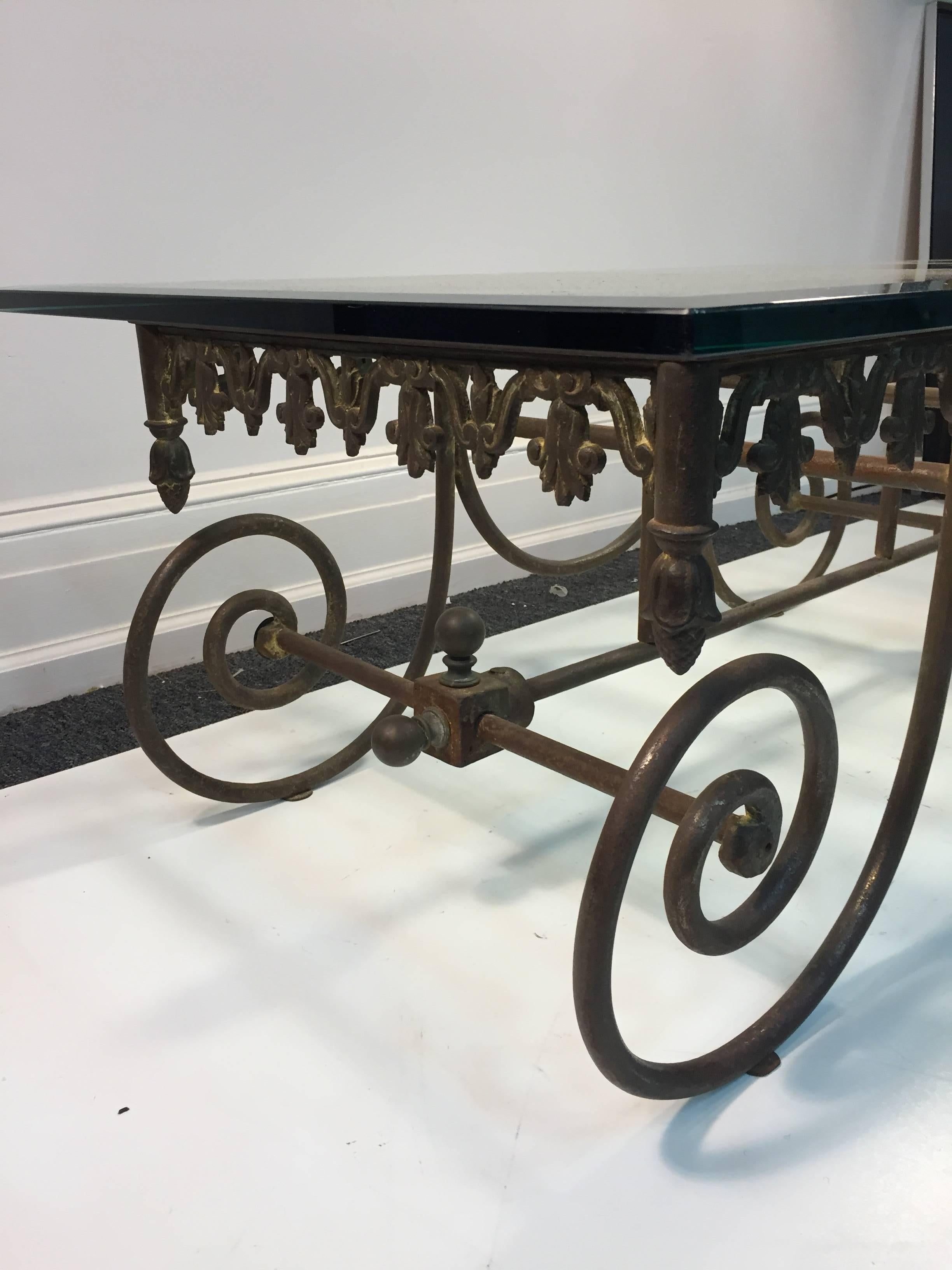 Glass Exceptional 19th Century Wrought Iron French Bakers Table For Sale