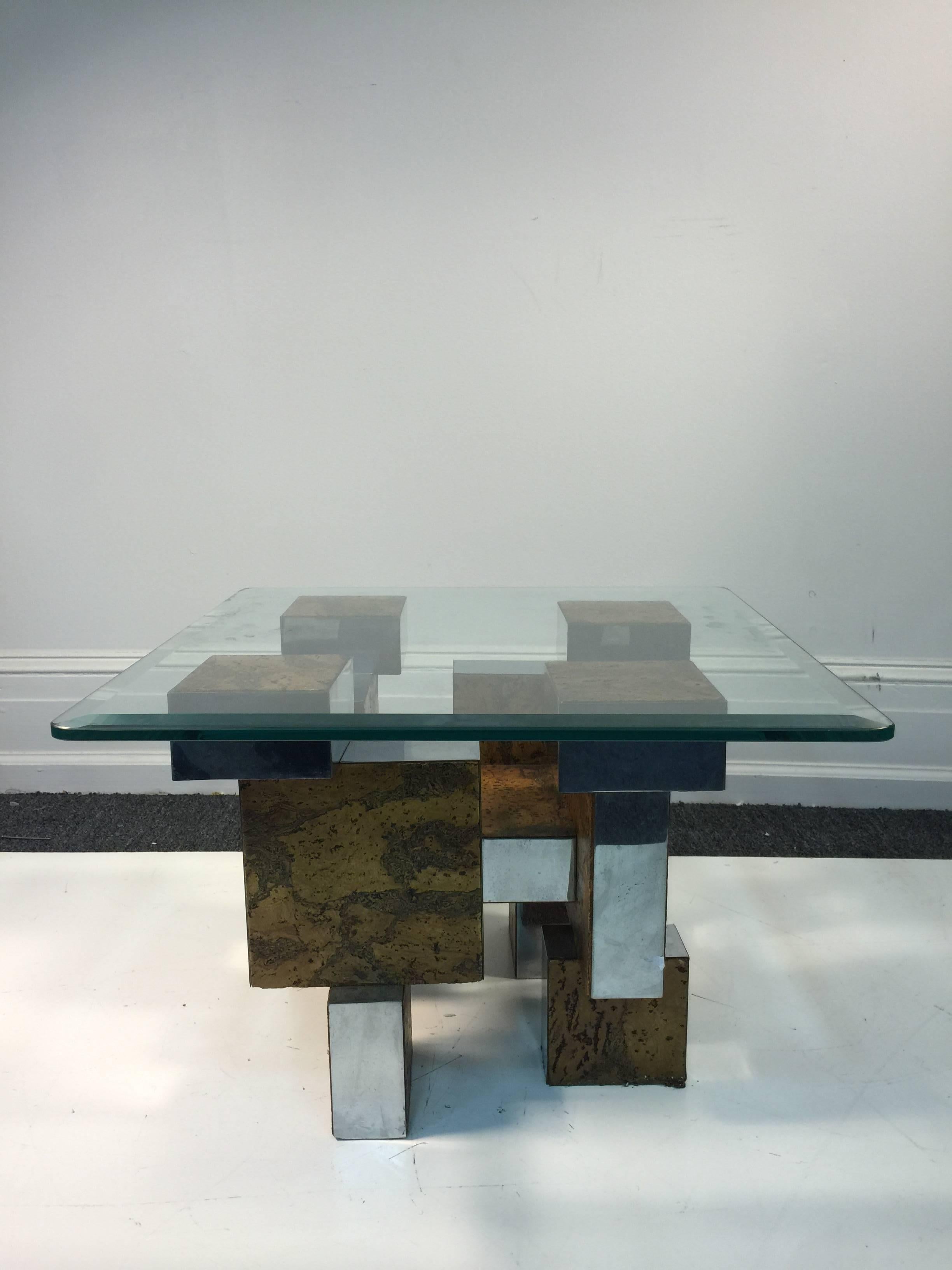 American Brutalist Paul Evans Cityscape Burl wood and Chrome Coffee or Cocktail Table For Sale