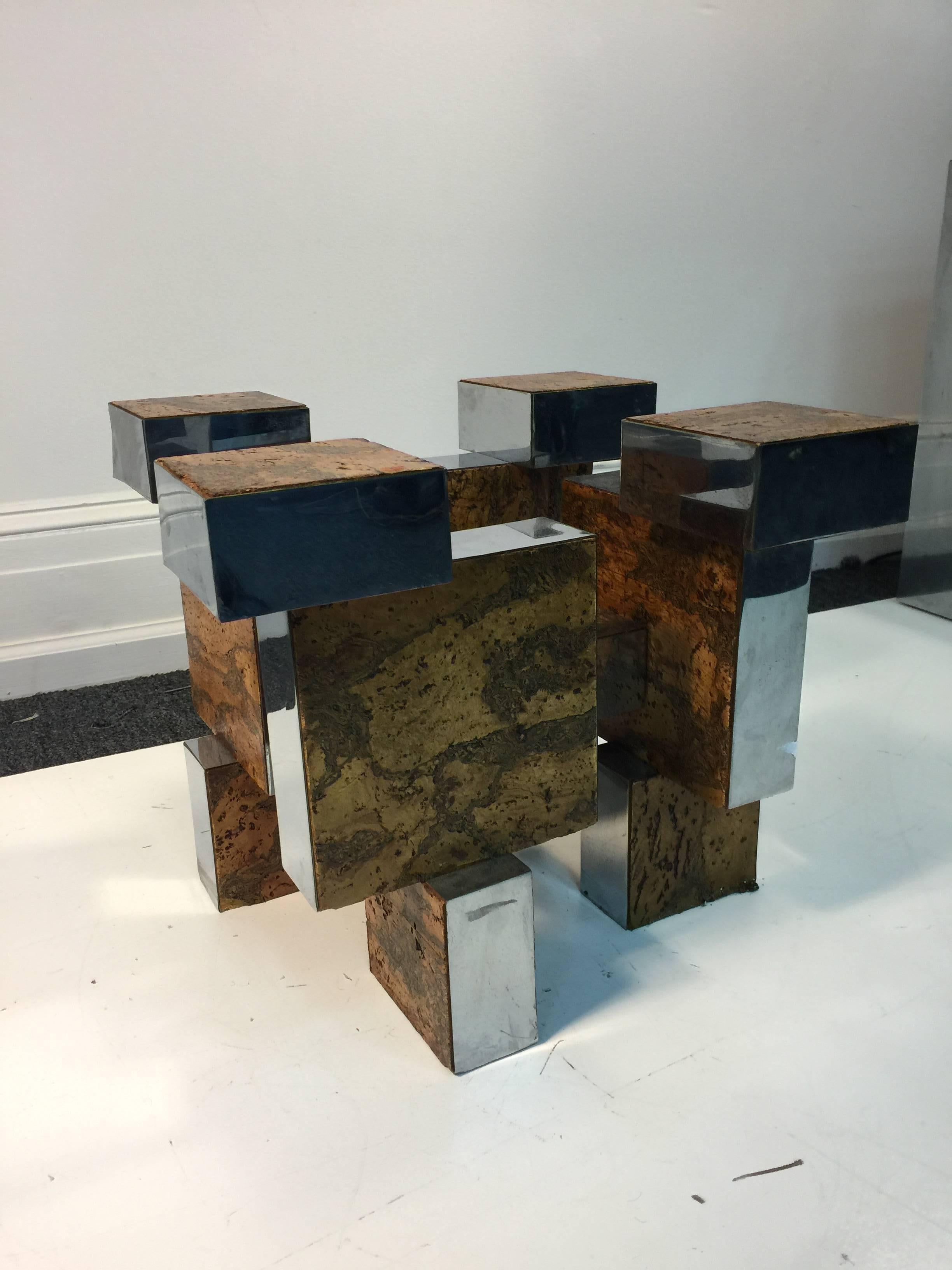 Brutalist Paul Evans Cityscape Burl wood and Chrome Coffee or Cocktail Table For Sale 1