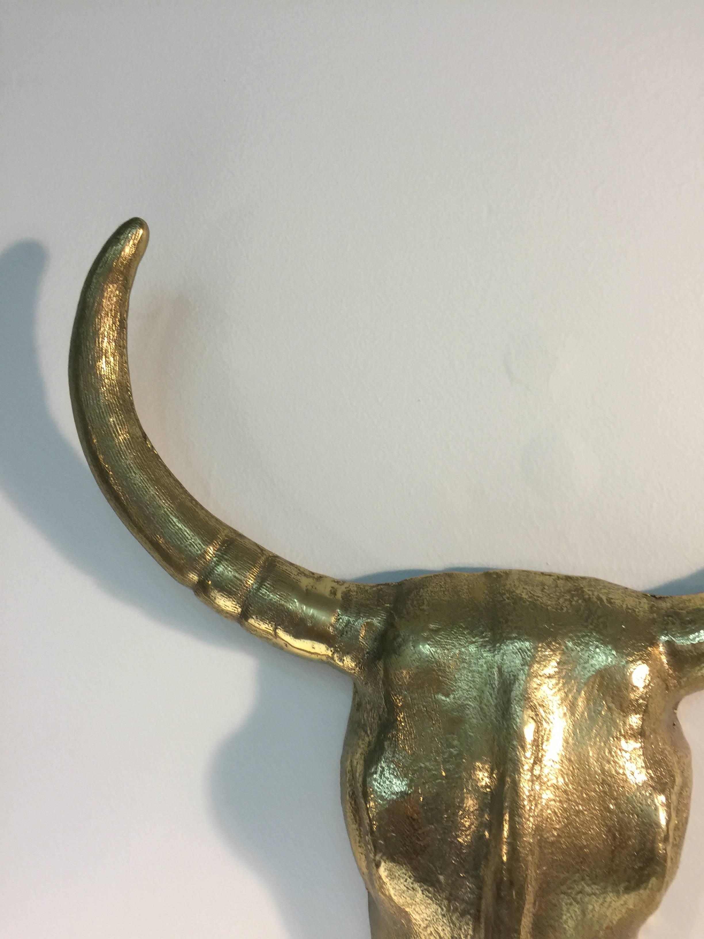 Substantial and Sculptural Pair of Solid Brass Steer Heads, circa 1970 In Good Condition For Sale In Mount Penn, PA