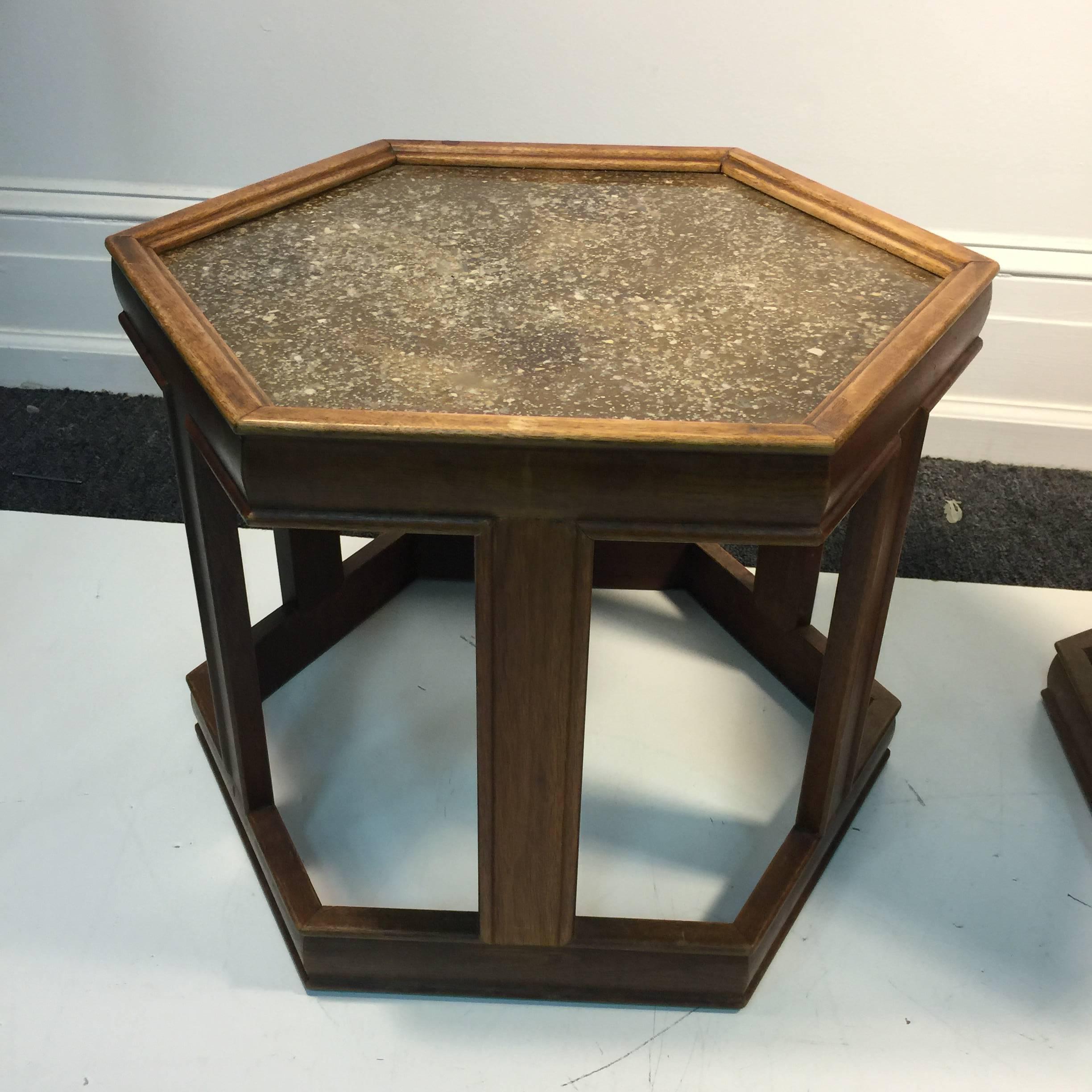 American Sensational Pair of John Keal for Brown Saltman Hexagonal Tables For Sale