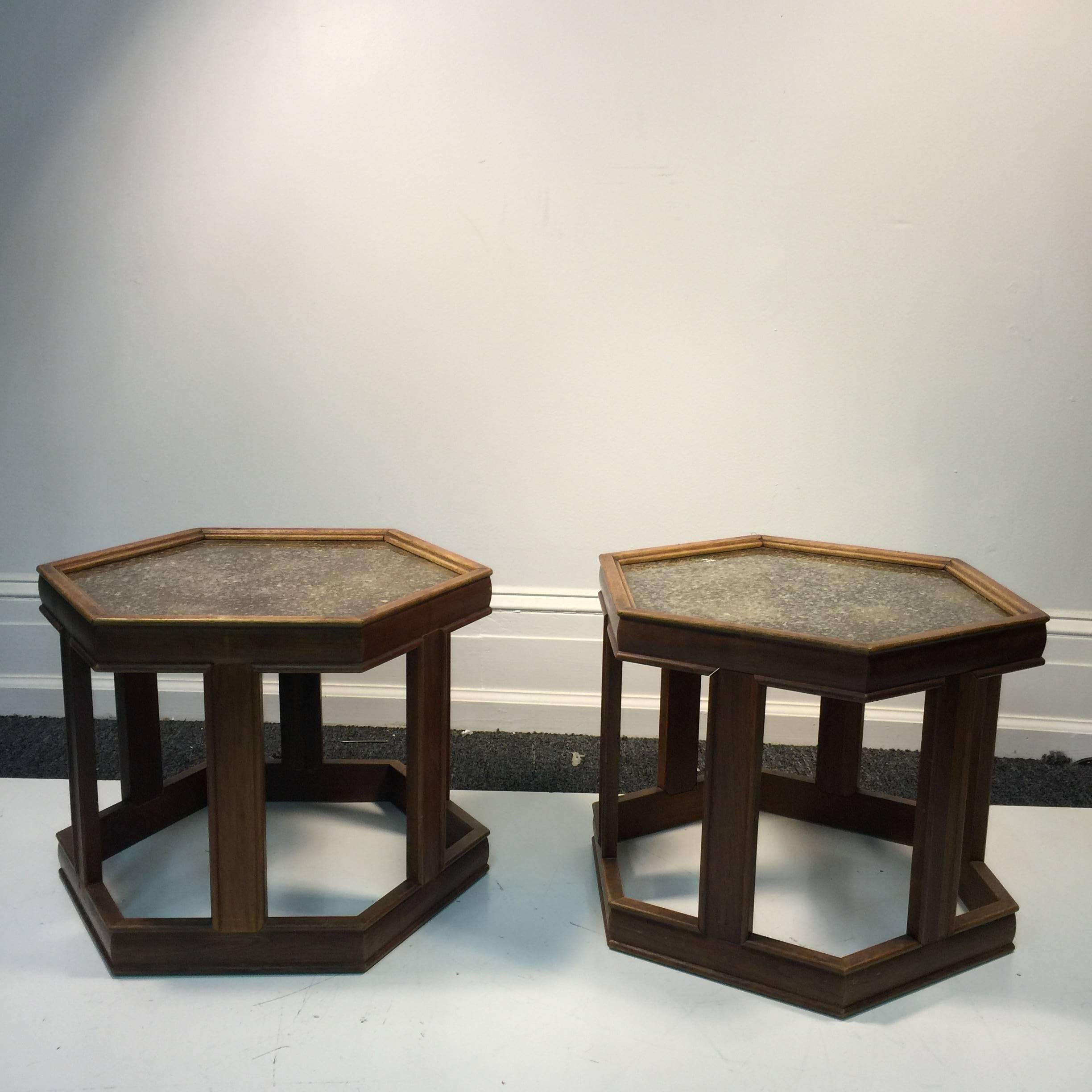 Sensational Pair of John Keal for Brown Saltman Hexagonal Tables In Good Condition For Sale In Mount Penn, PA