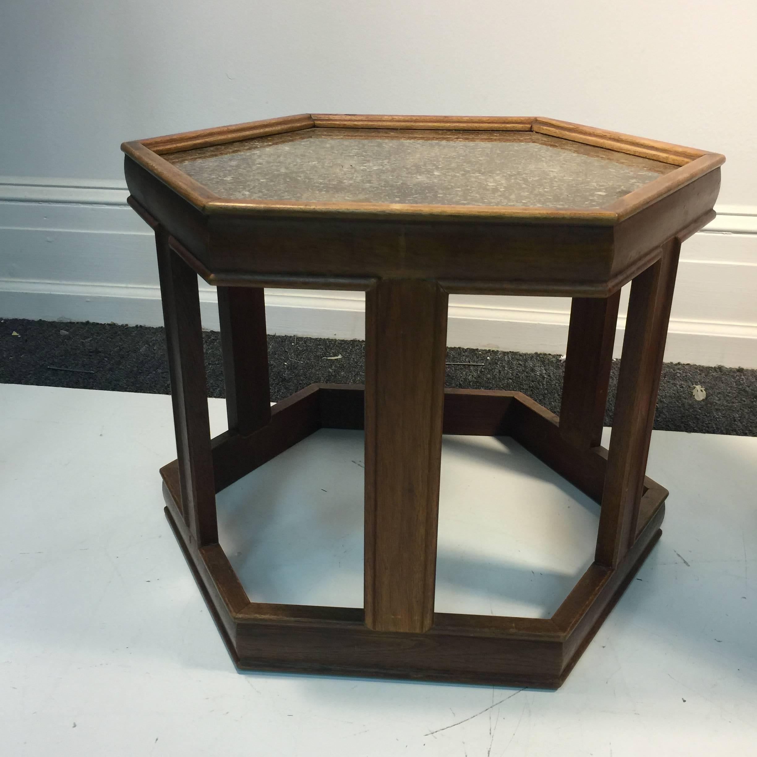 20th Century Sensational Pair of John Keal for Brown Saltman Hexagonal Tables For Sale