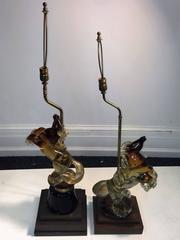 Pair of Alfredo Barbini Fancy Stallion Murano Glass Lamps