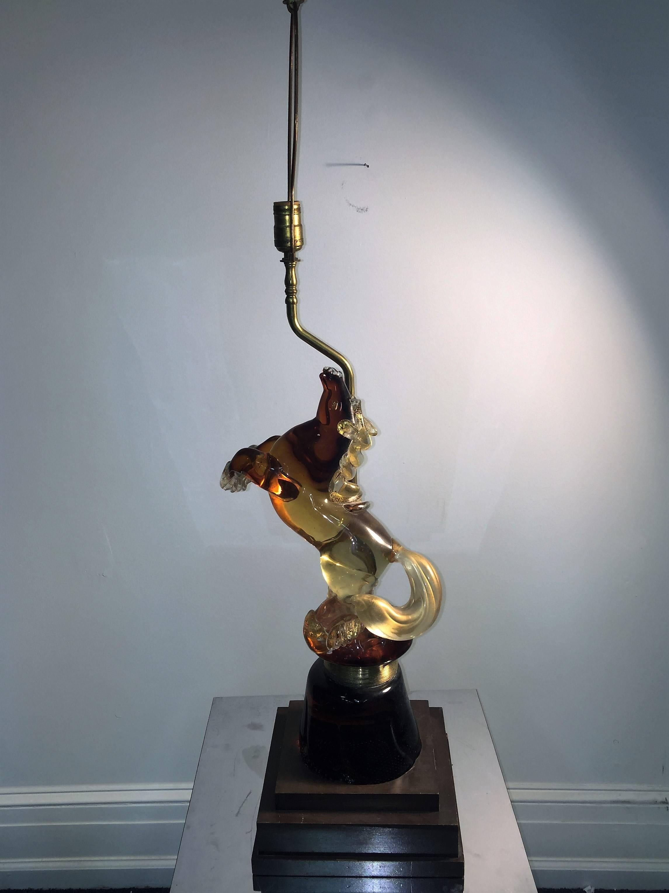Pair of Alfredo Barbini Fancy Stallion Murano Glass Lamps For Sale 2