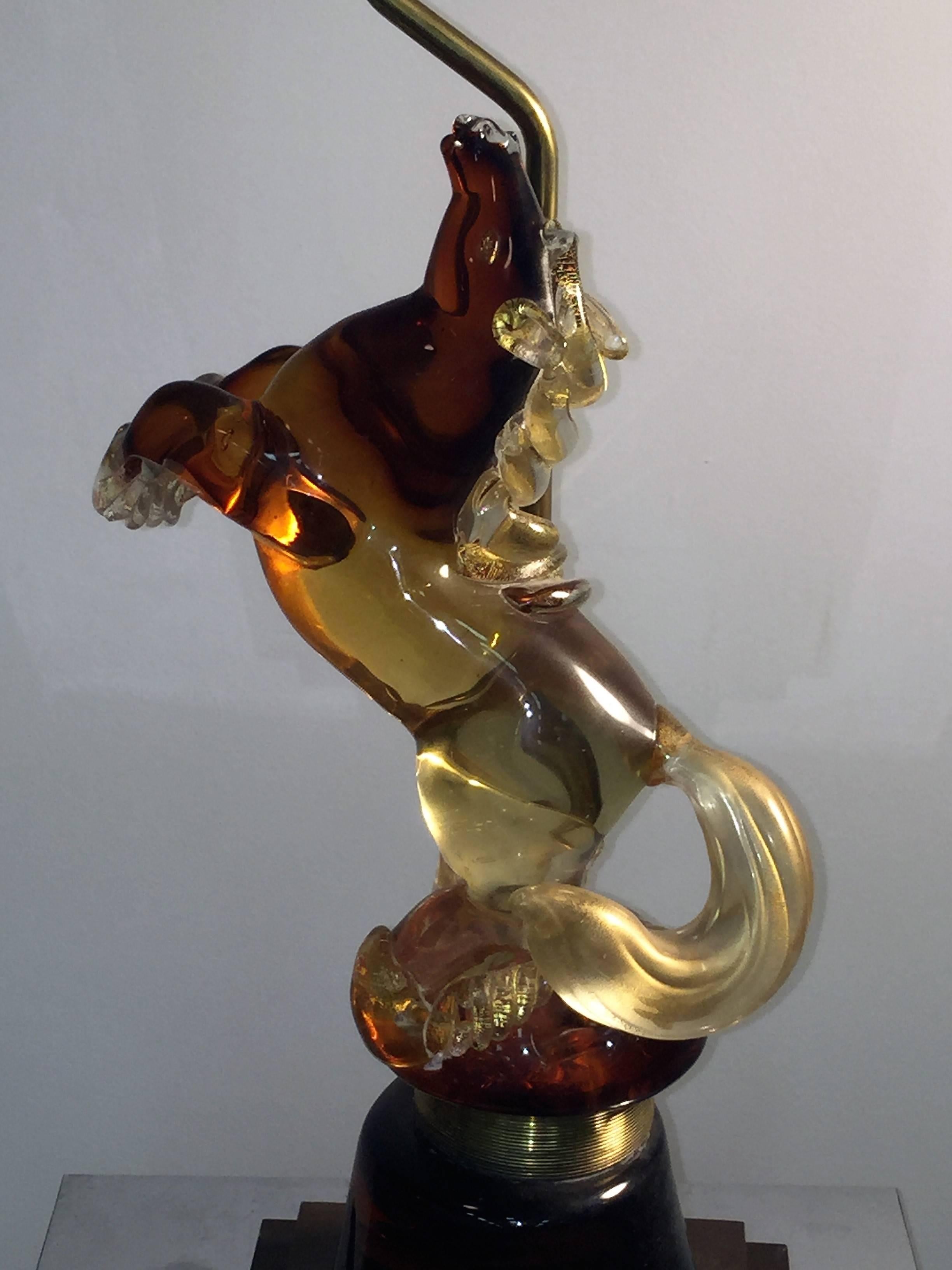 Pair of Alfredo Barbini Fancy Stallion Murano Glass Lamps For Sale 3