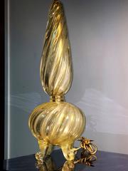 Gorgeous Pair of Barovier Elegant Gold Infused Four Footed Murano Lamps