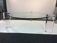 Karl Springer Coffee Table with Round Glass Top and Thick Lucite Base