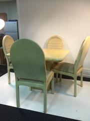 Lacquered Goatskin Cubed Dining Table and Chairs Designed by Enrique Garcel