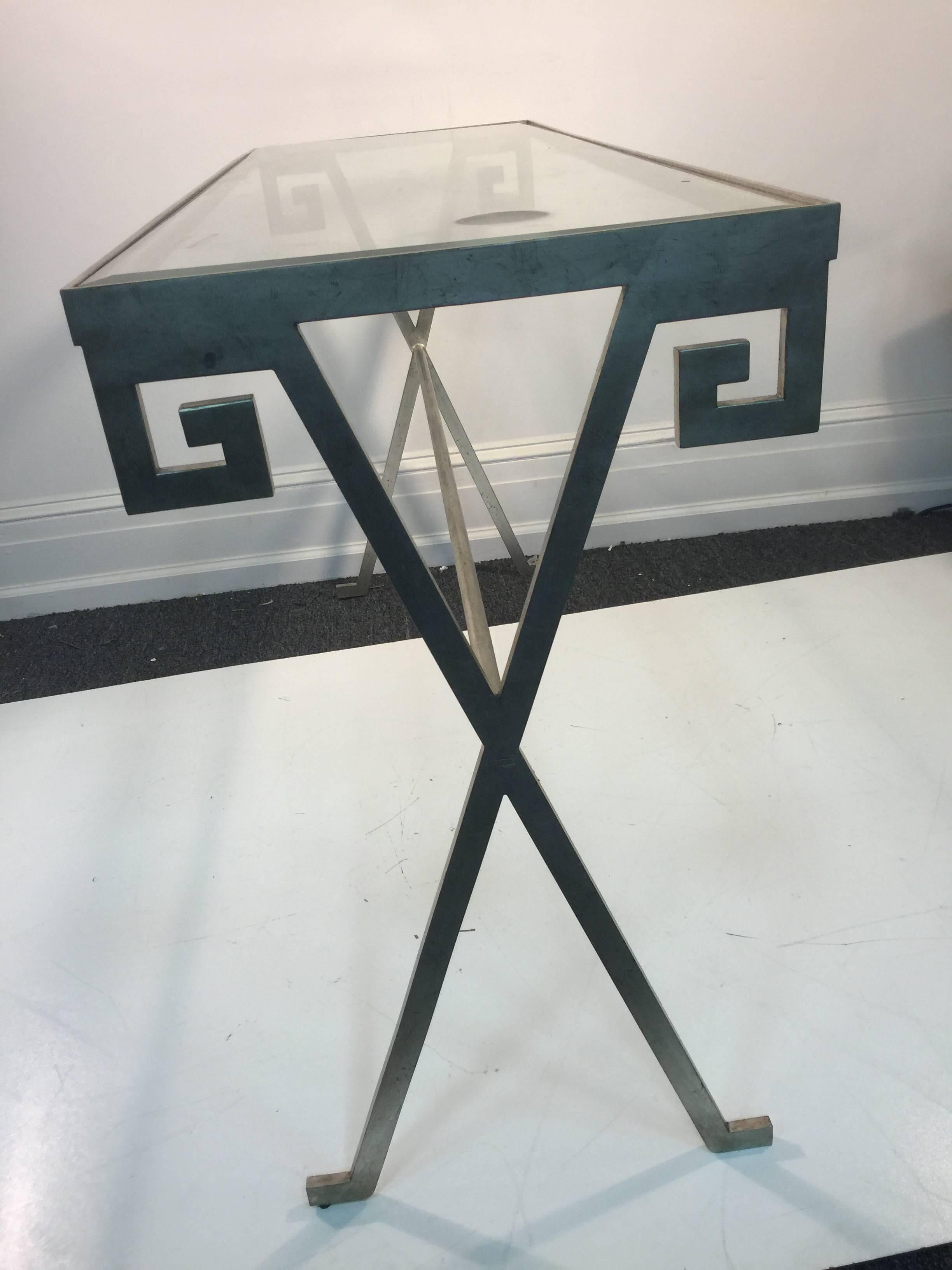 Mid-Century Modern Great Pair of Greek Key Console Tables in the Manner of Paul Frankl For Sale