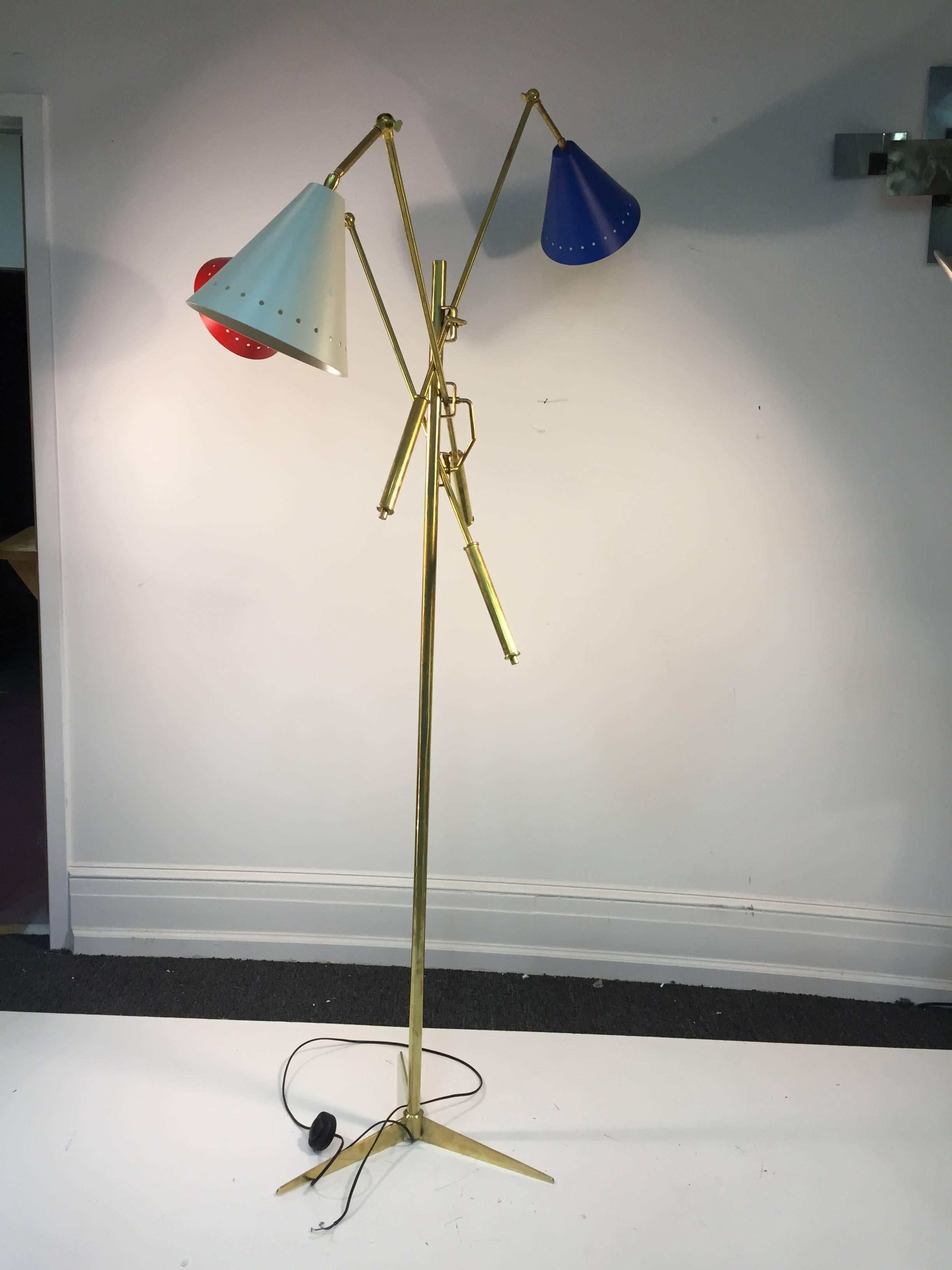 20th Century Red, White and Blue Triennale Floor lamp Designed After Arredoluce For Sale