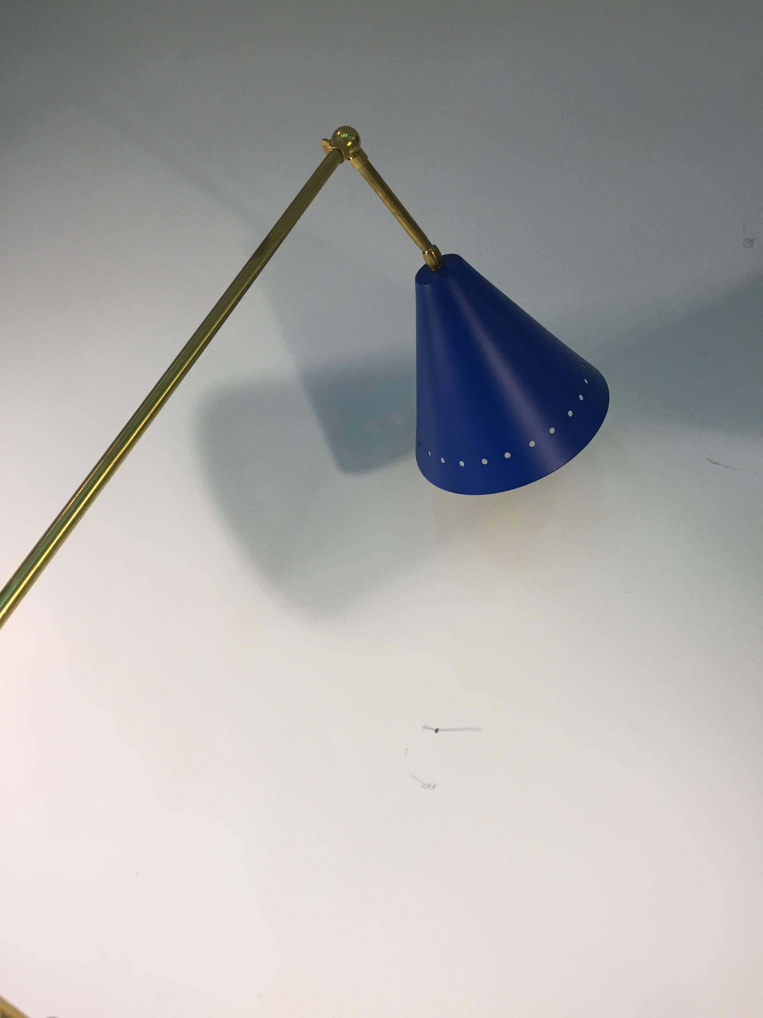 Italian Red, White and Blue Triennale Floor lamp Designed After Arredoluce For Sale