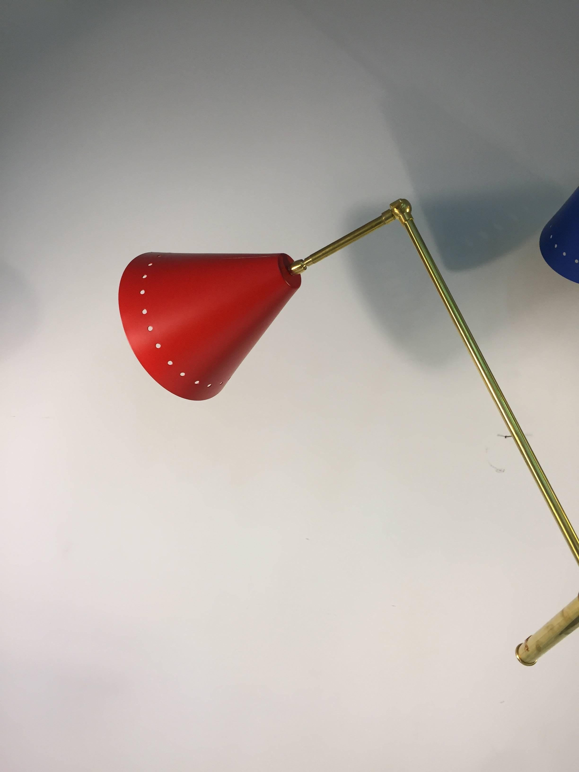 Red, White and Blue Triennale Floor lamp Designed After Arredoluce In Excellent Condition For Sale In Mount Penn, PA