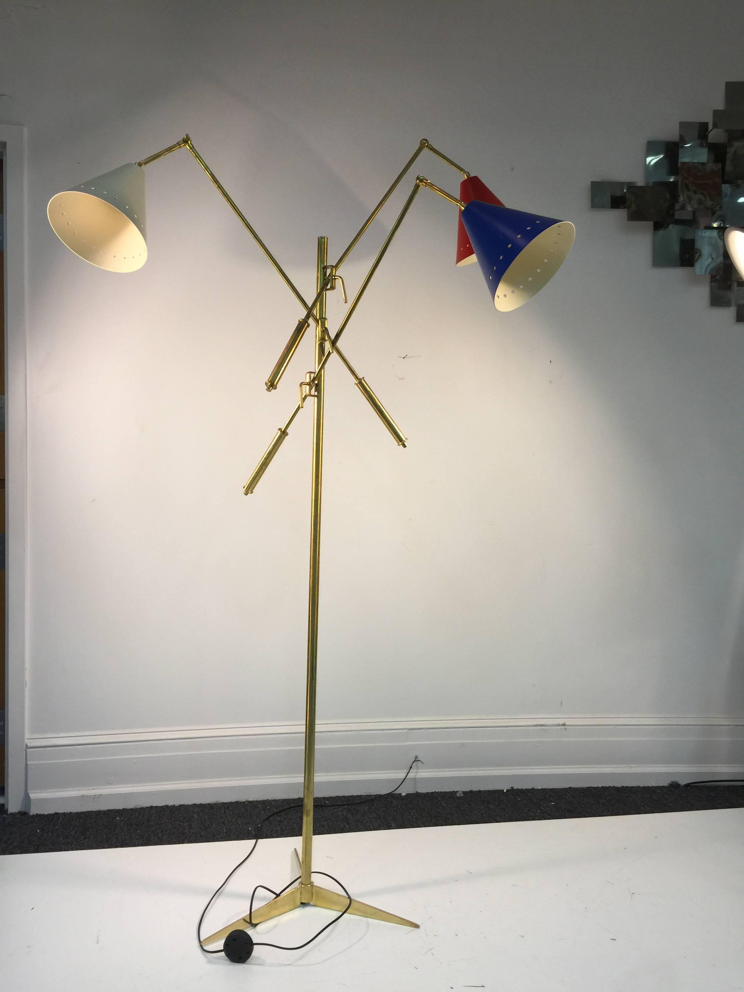 Modern Red, White and Blue Triennale Floor lamp Designed After Arredoluce For Sale