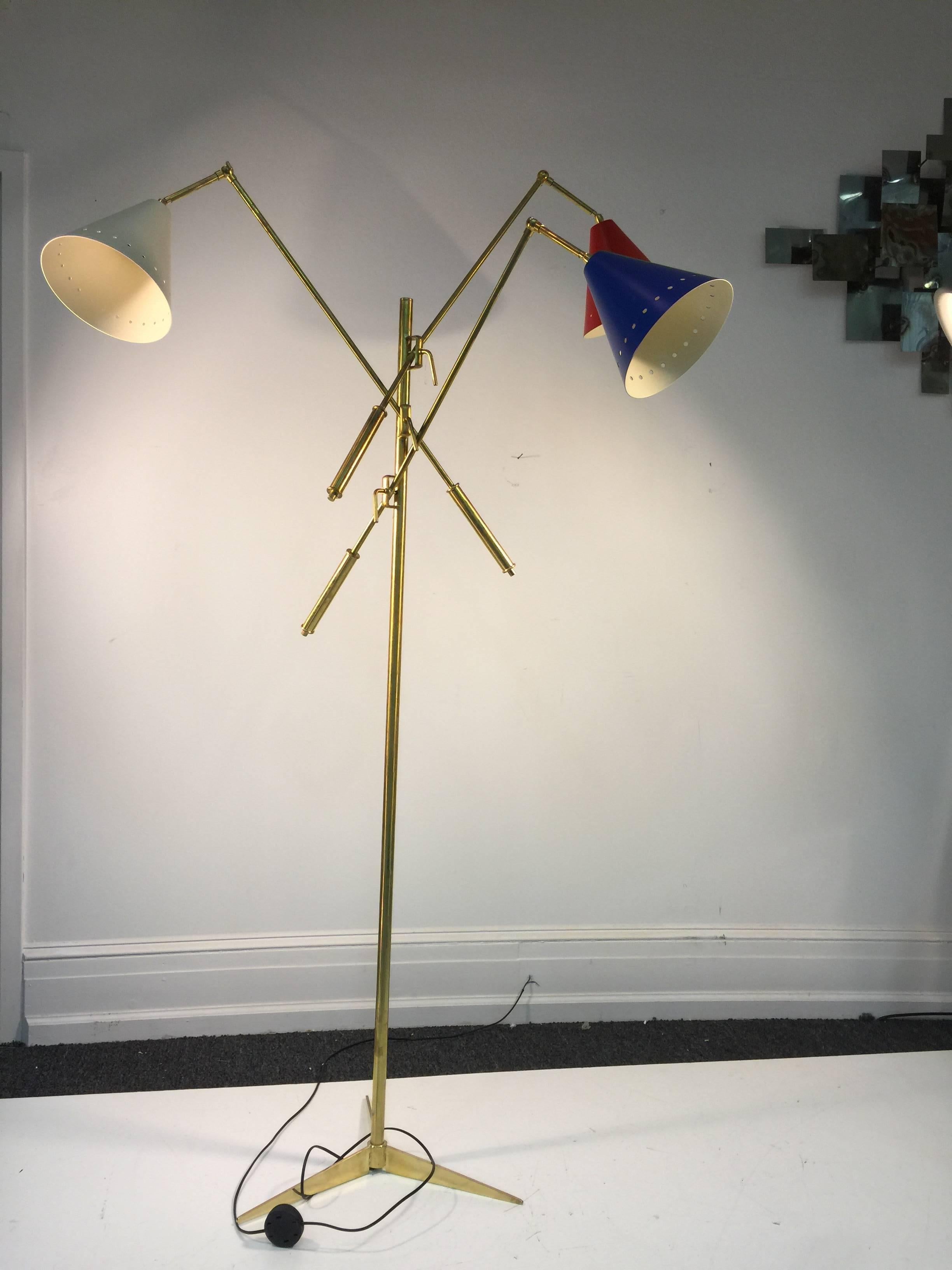 Red, White and Blue Triennale Floor lamp Designed After Arredoluce For Sale 2