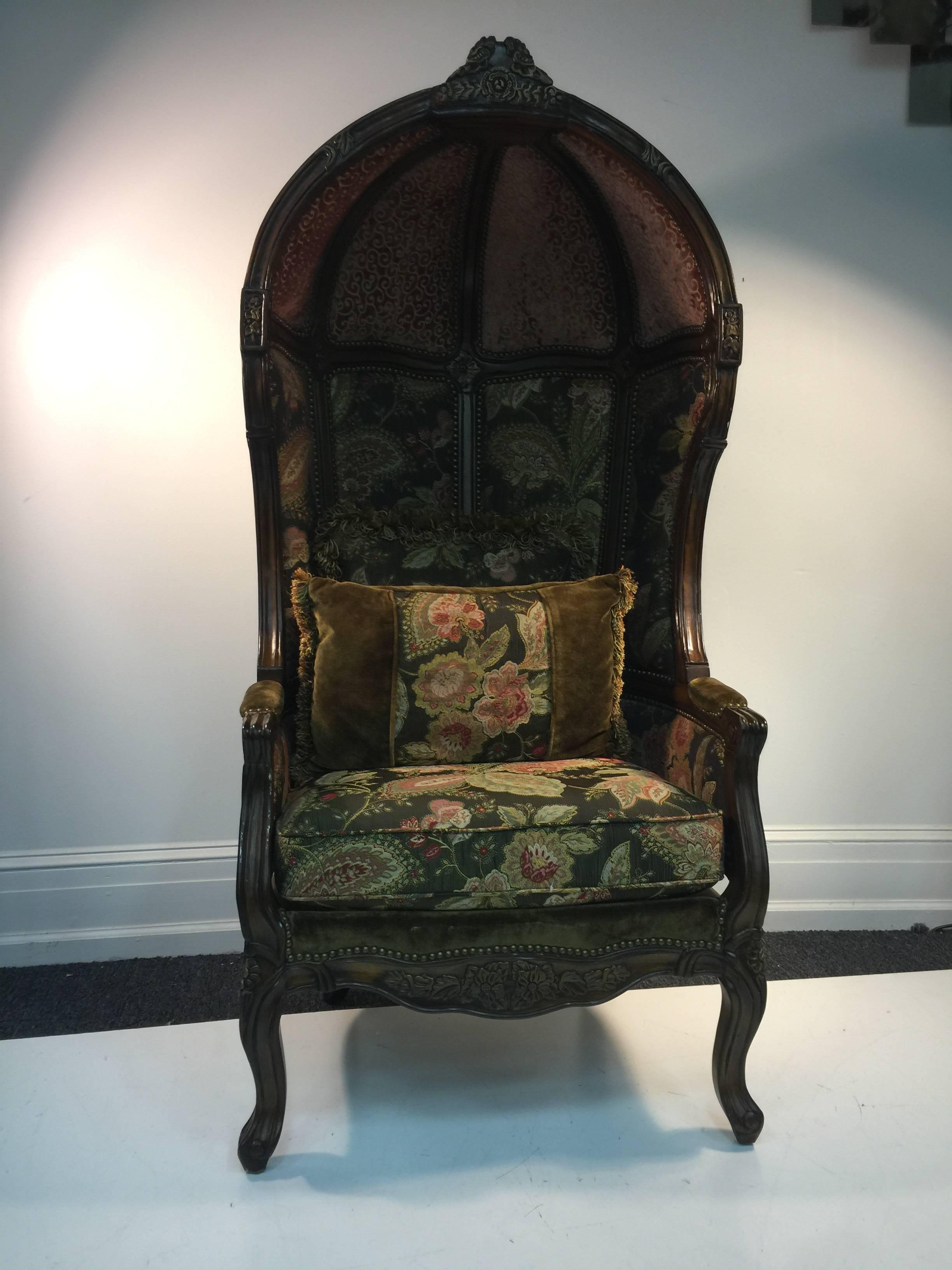 Saint Pierre and Miquelon Exceptional Vintage Canopy Chair with Floral Accents, circa 1970 For Sale