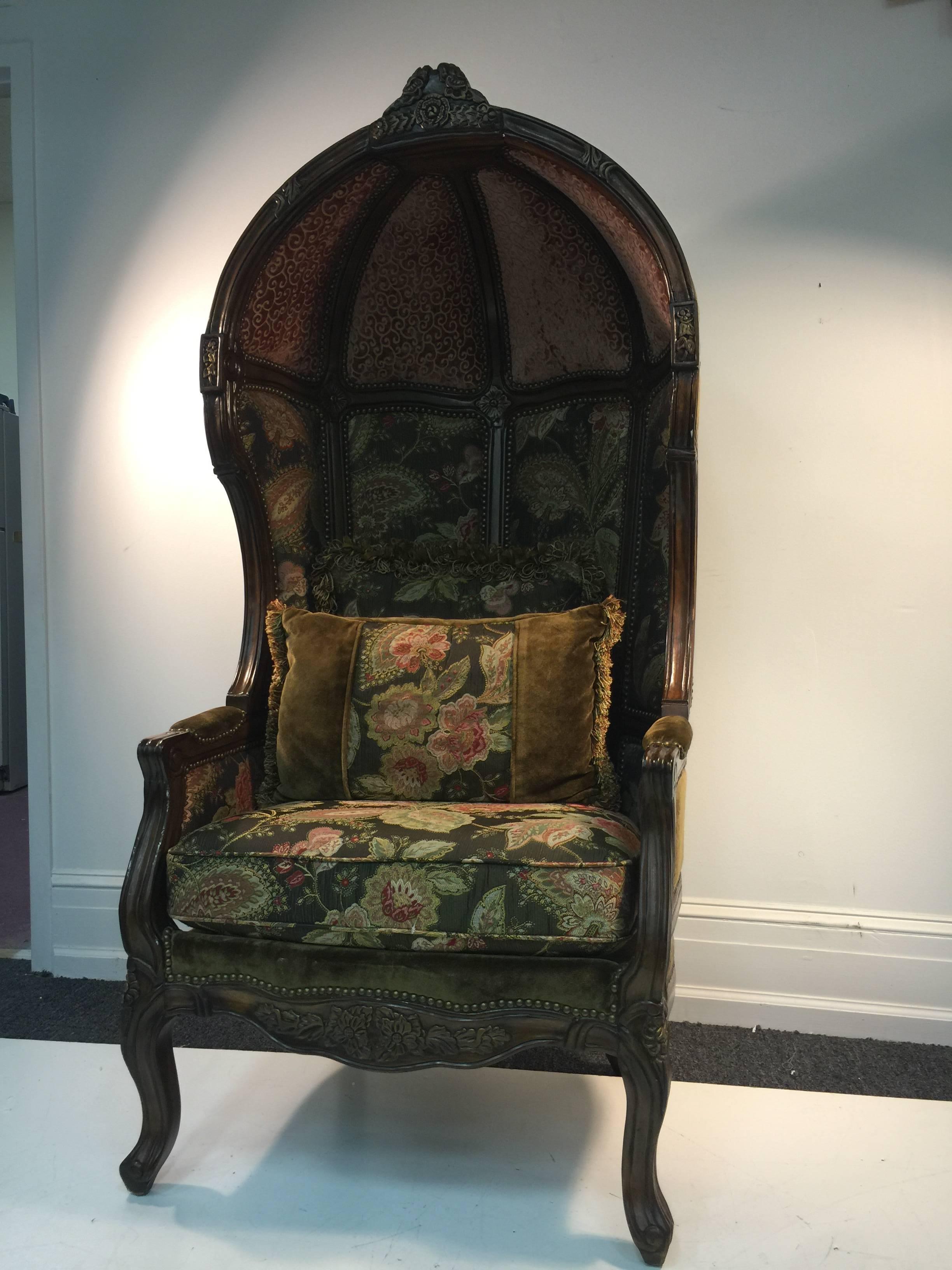 20th Century Exceptional Vintage Canopy Chair with Floral Accents, circa 1970 For Sale