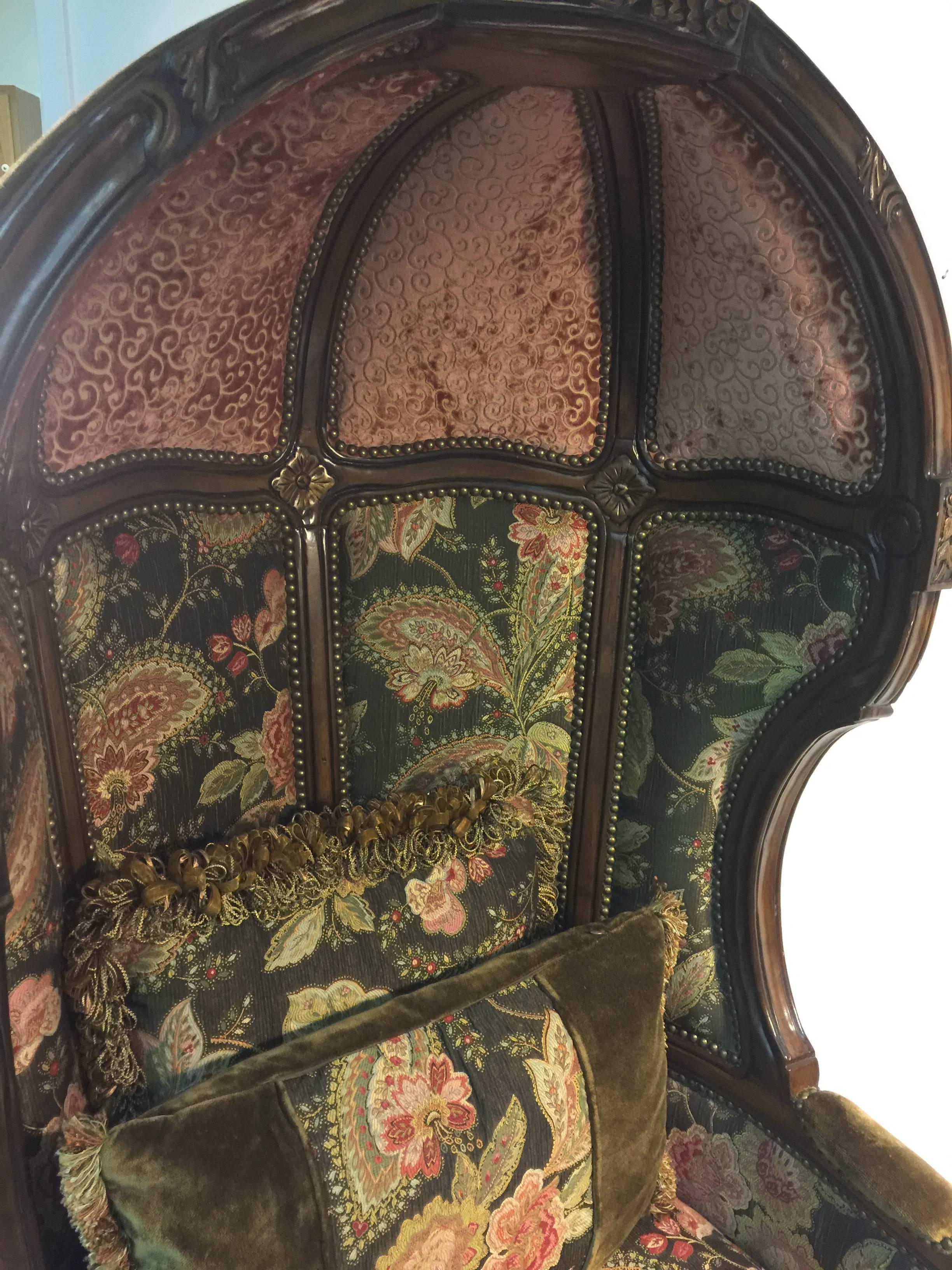 Exceptional Vintage Canopy Chair with Floral Accents, circa 1970 In Good Condition For Sale In Mount Penn, PA