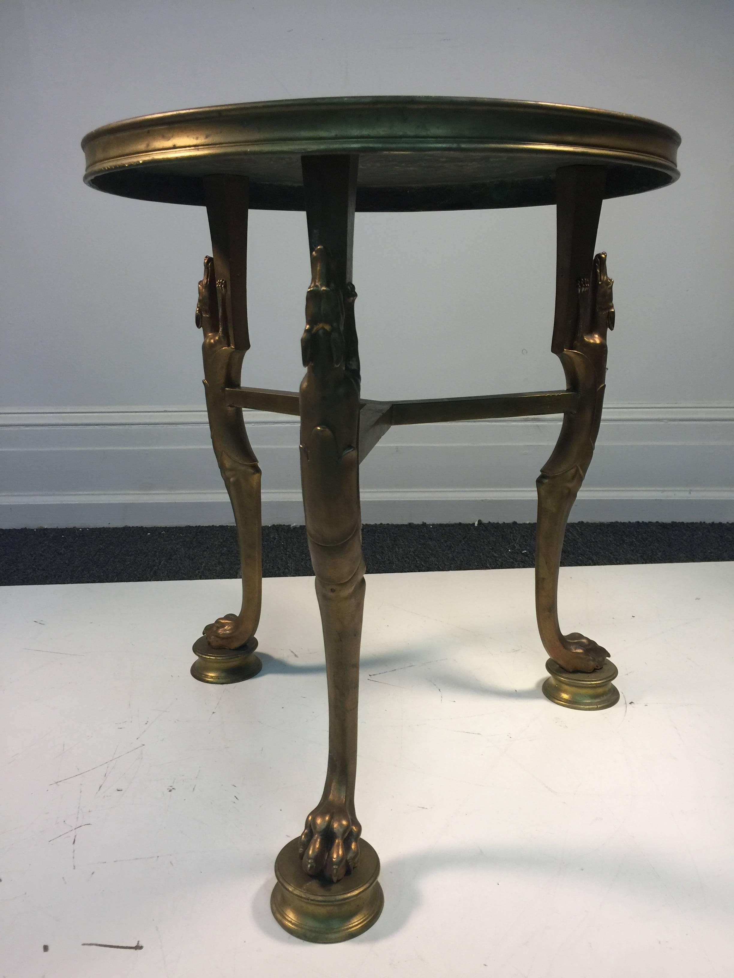 A phenomenal neoclassical style bronze table with panther decoration and paw feet in the manner of Cartier, circa 1960.