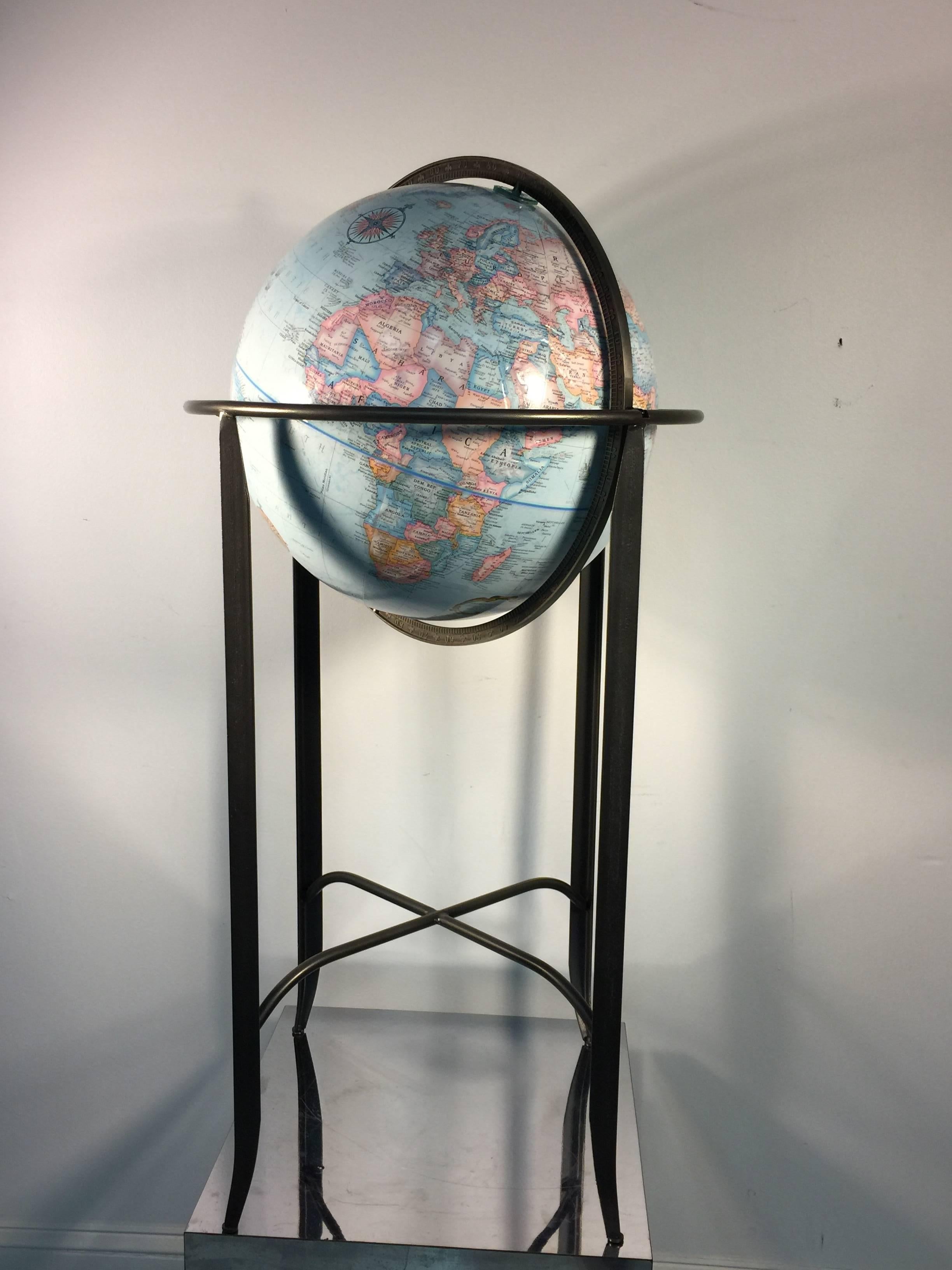 Great Globe on Modern Iron Stand, circa 1980 In Good Condition For Sale In Mount Penn, PA