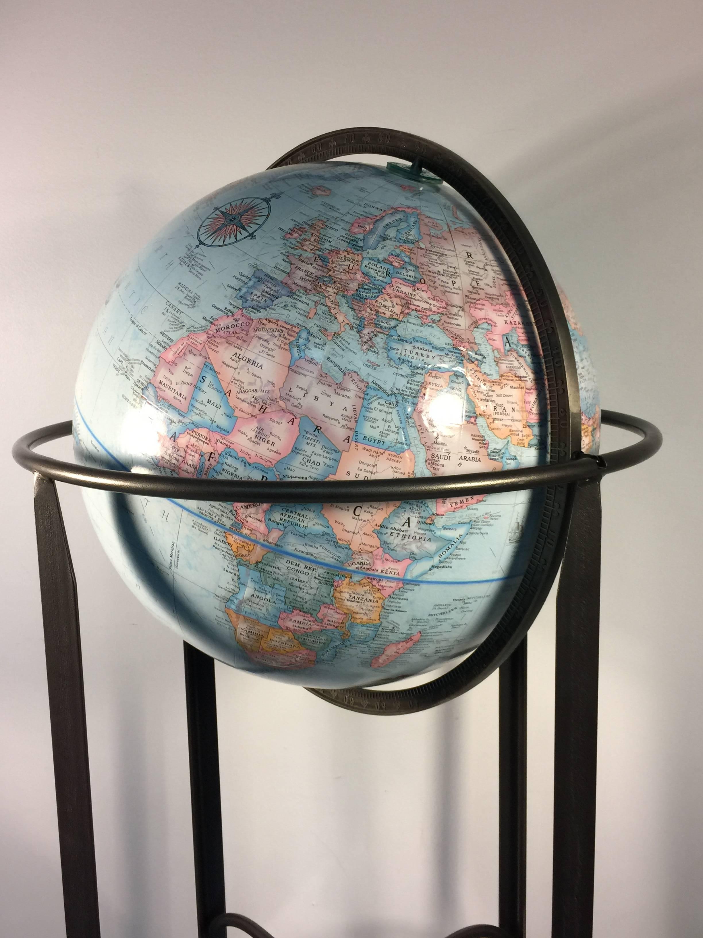 20th Century Great Globe on Modern Iron Stand, circa 1980 For Sale