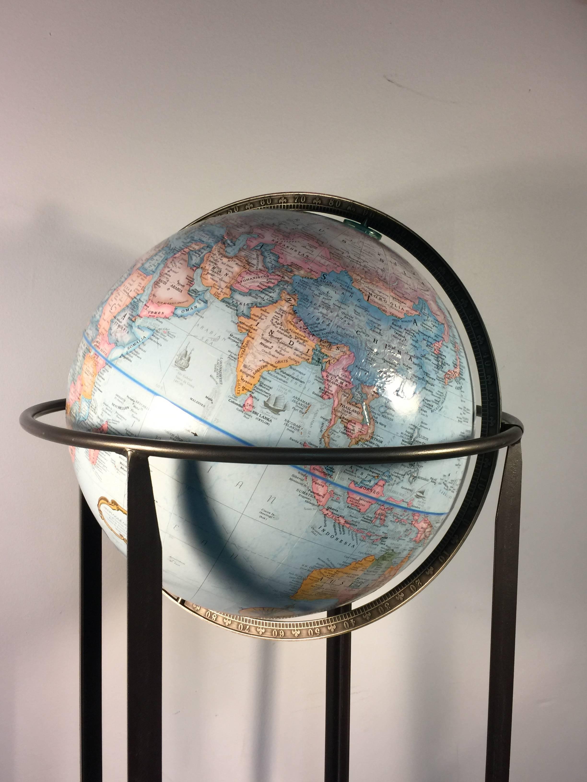 Great Globe on Modern Iron Stand, circa 1980 For Sale 1