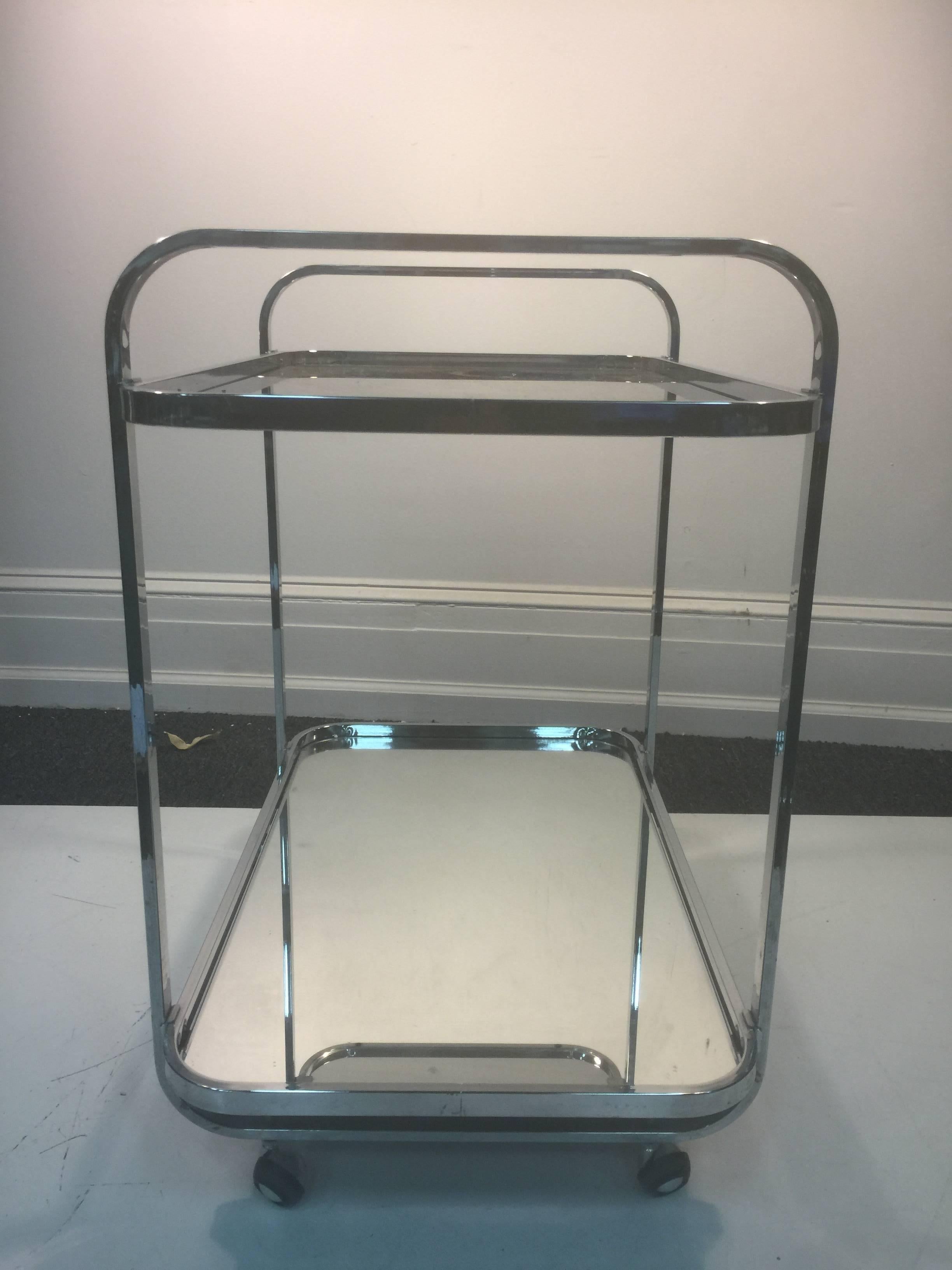 Magnificent Modern Milo Baughman Two-Tier Chrome Tea Cart, circa 1970 In Good Condition For Sale In Mount Penn, PA