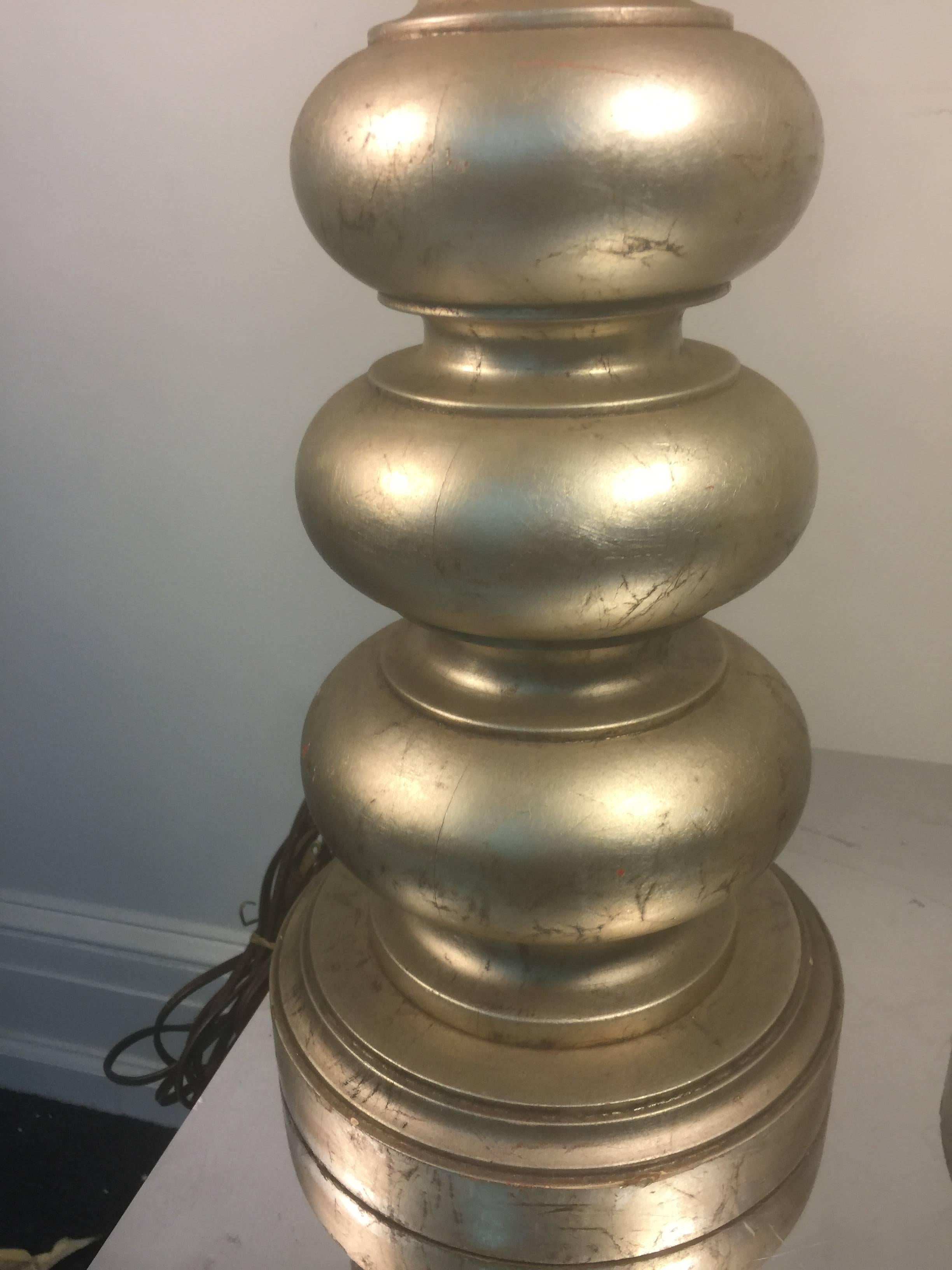 Modern Sensational Pair of Silvered Wood James Mont Table Lamps, circa 1970 For Sale