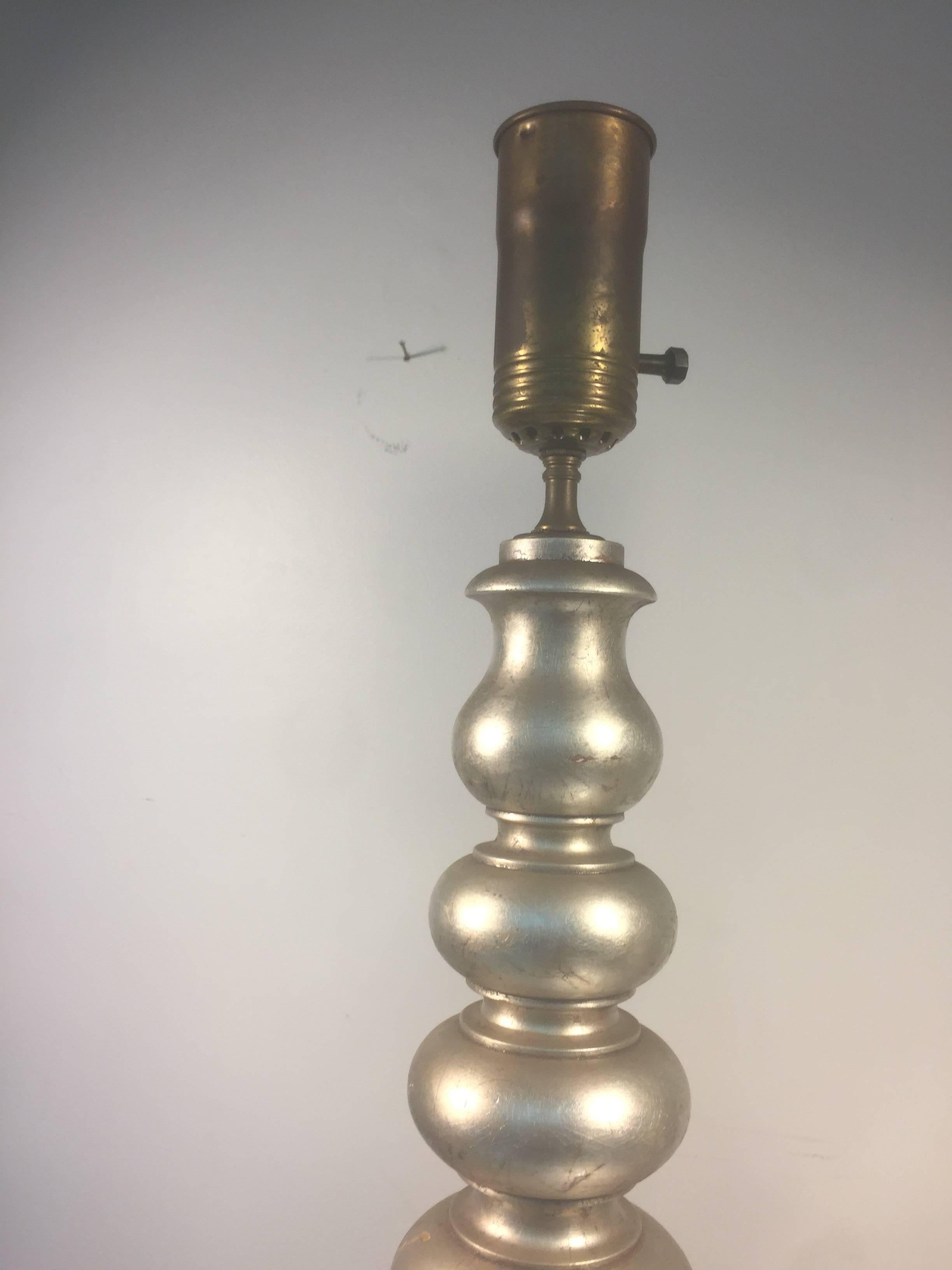 American Sensational Pair of Silvered Wood James Mont Table Lamps, circa 1970 For Sale