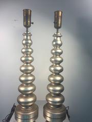 Sensational Pair of Silvered Wood James Mont Table Lamps, circa 1970