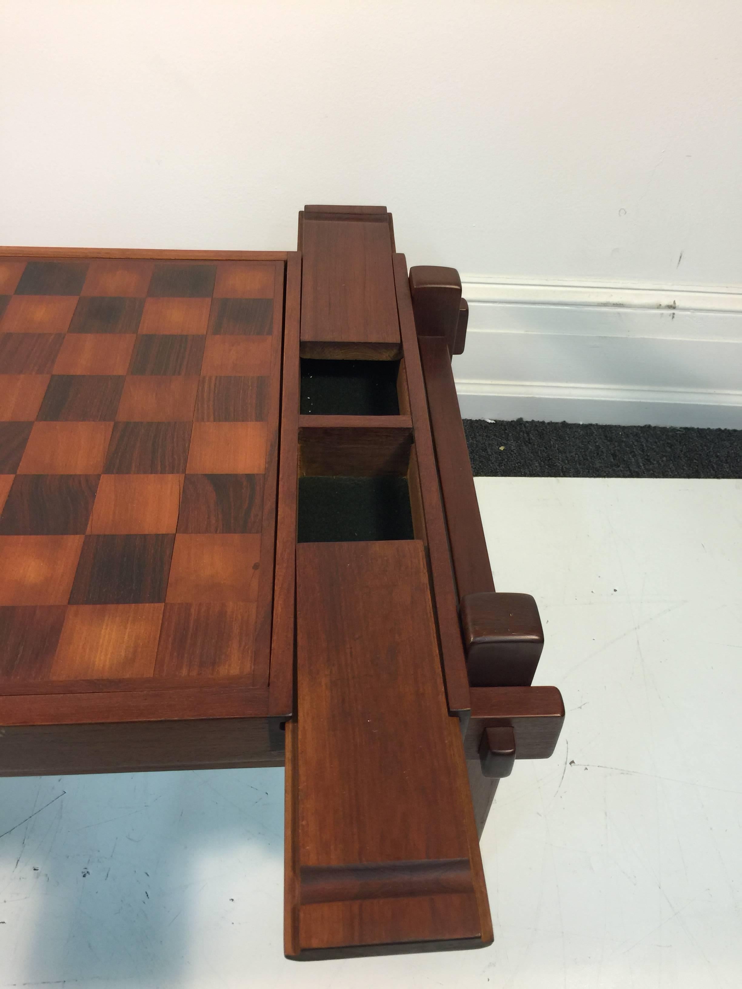 Fantastic Danish Modern Rosewood and Teak Game Table; Backgammon and Chess For Sale 3