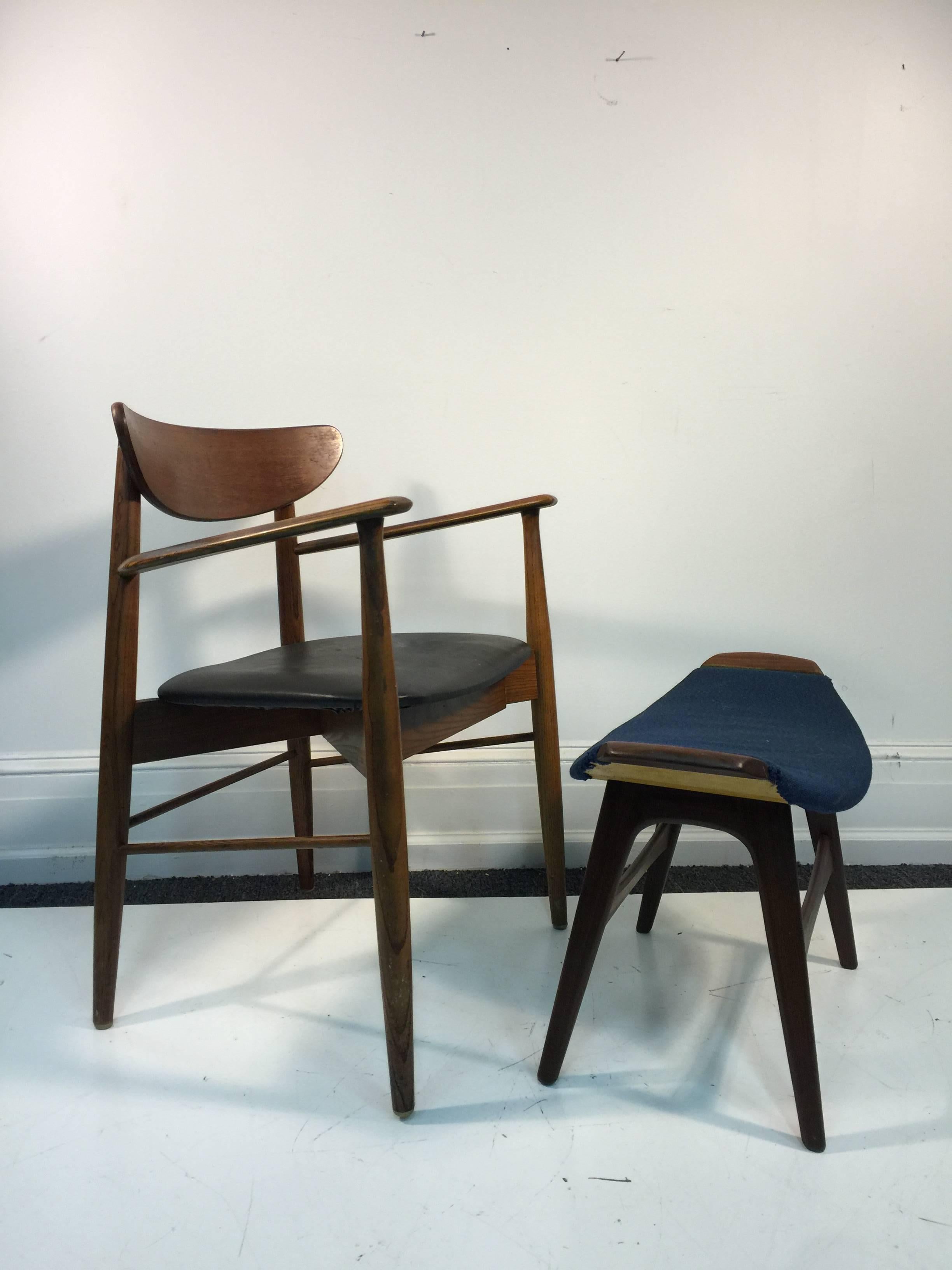 20th Century Danish Modern Armchair and Ottoman in the Manner of Hans Wegner For Sale