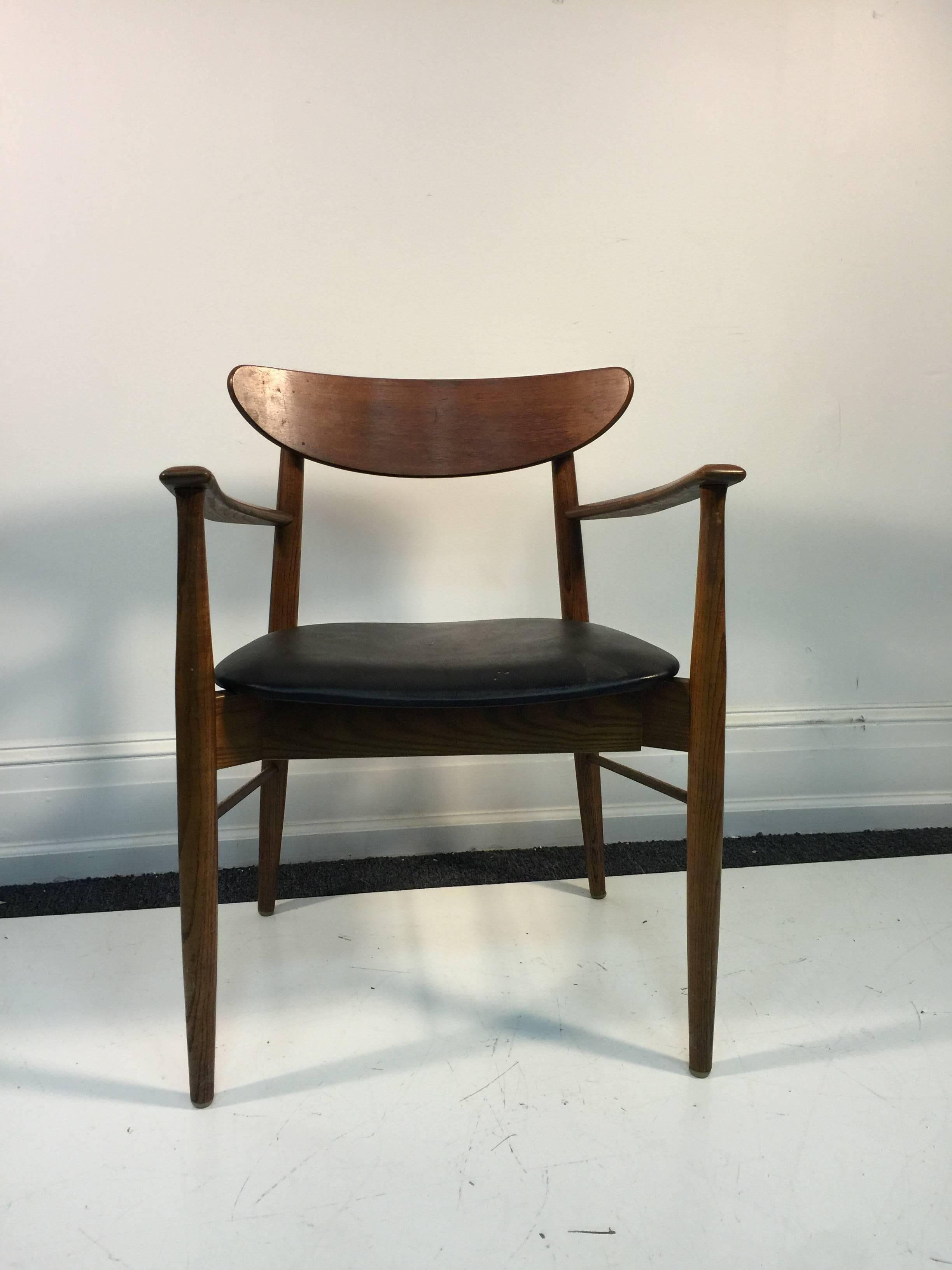 Wood Danish Modern Armchair and Ottoman in the Manner of Hans Wegner For Sale