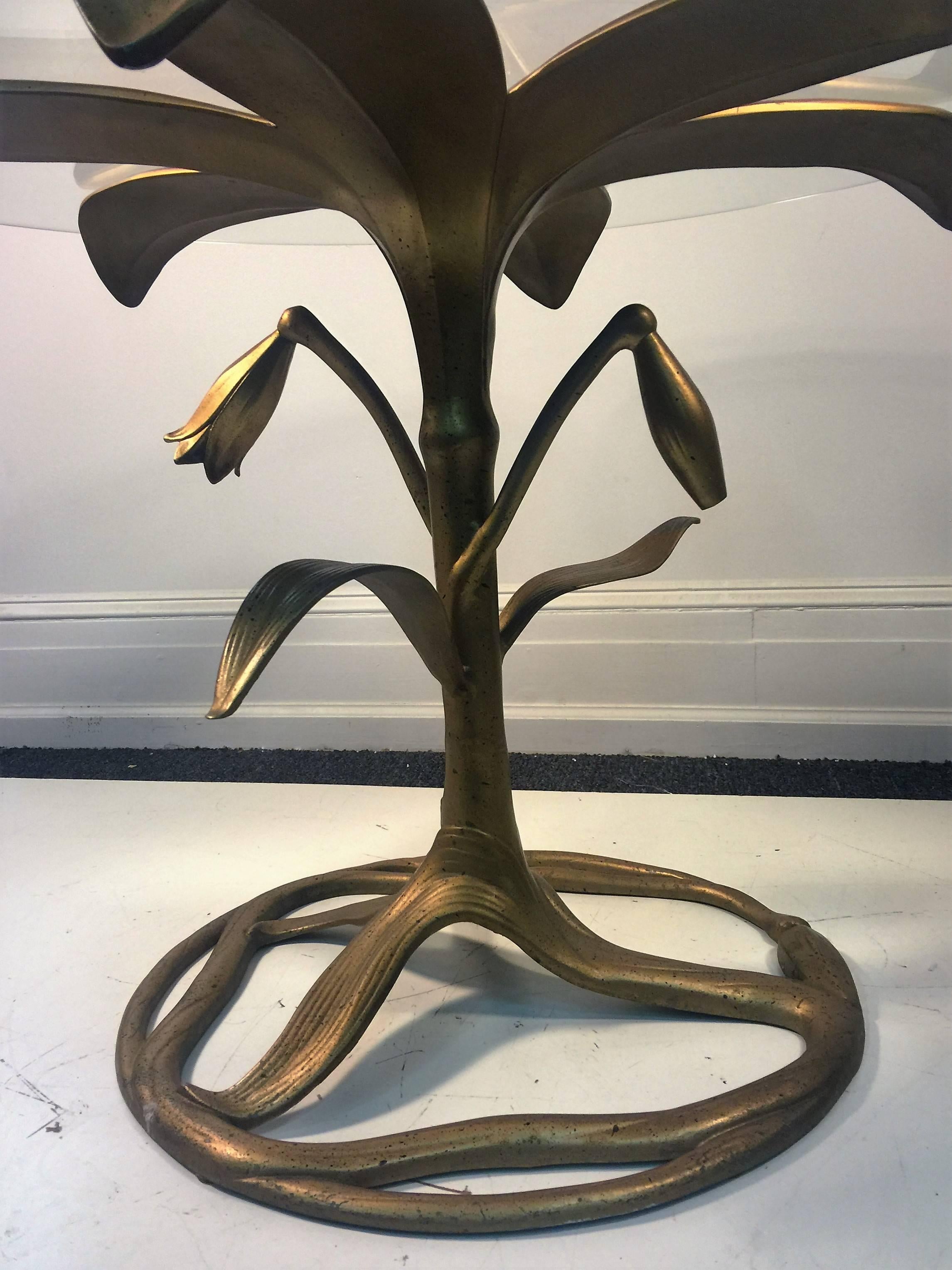 Hollywood Regency Great Arthur Court Gilded Tiger Lily Dining Table with Four Chairs For Sale