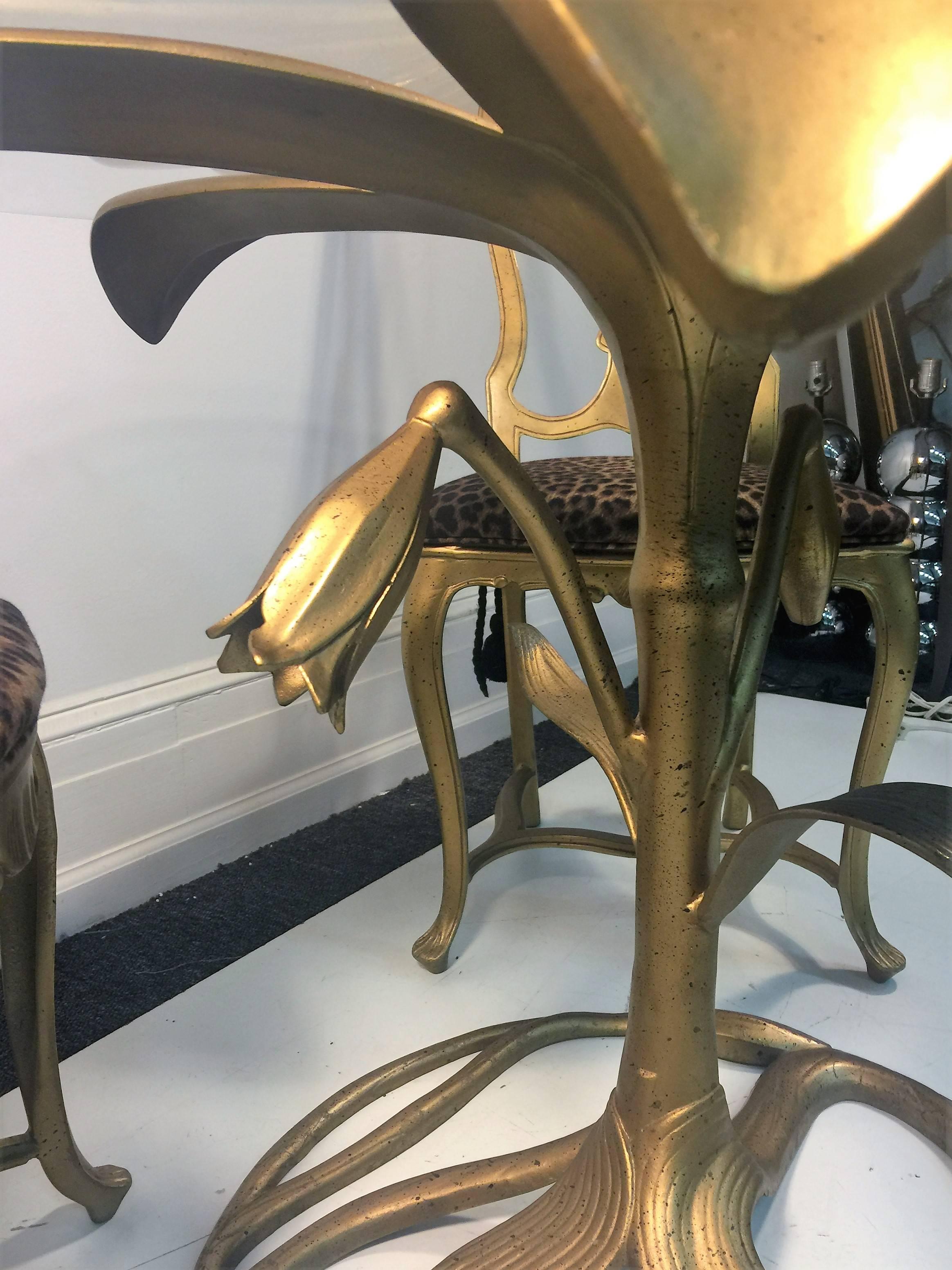 American Great Arthur Court Gilded Tiger Lily Dining Table with Four Chairs For Sale
