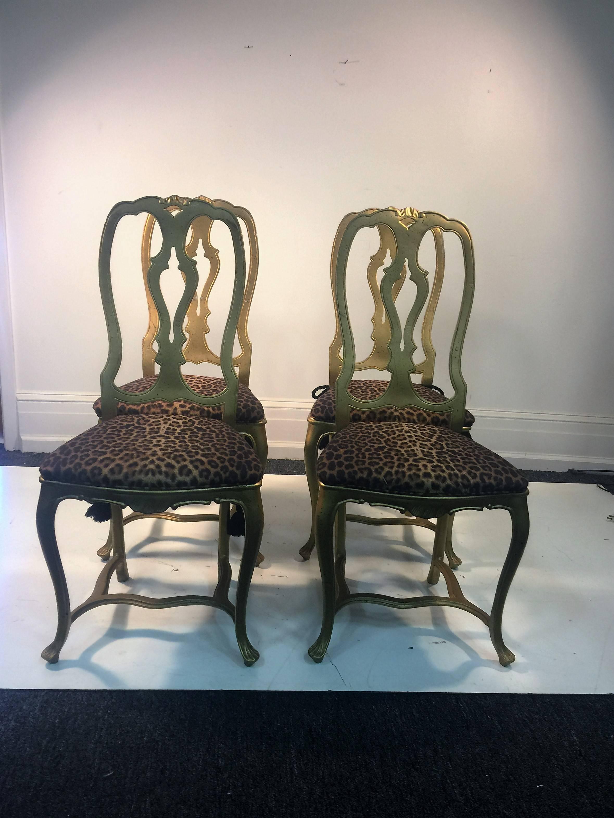 Gilt Great Arthur Court Gilded Tiger Lily Dining Table with Four Chairs For Sale