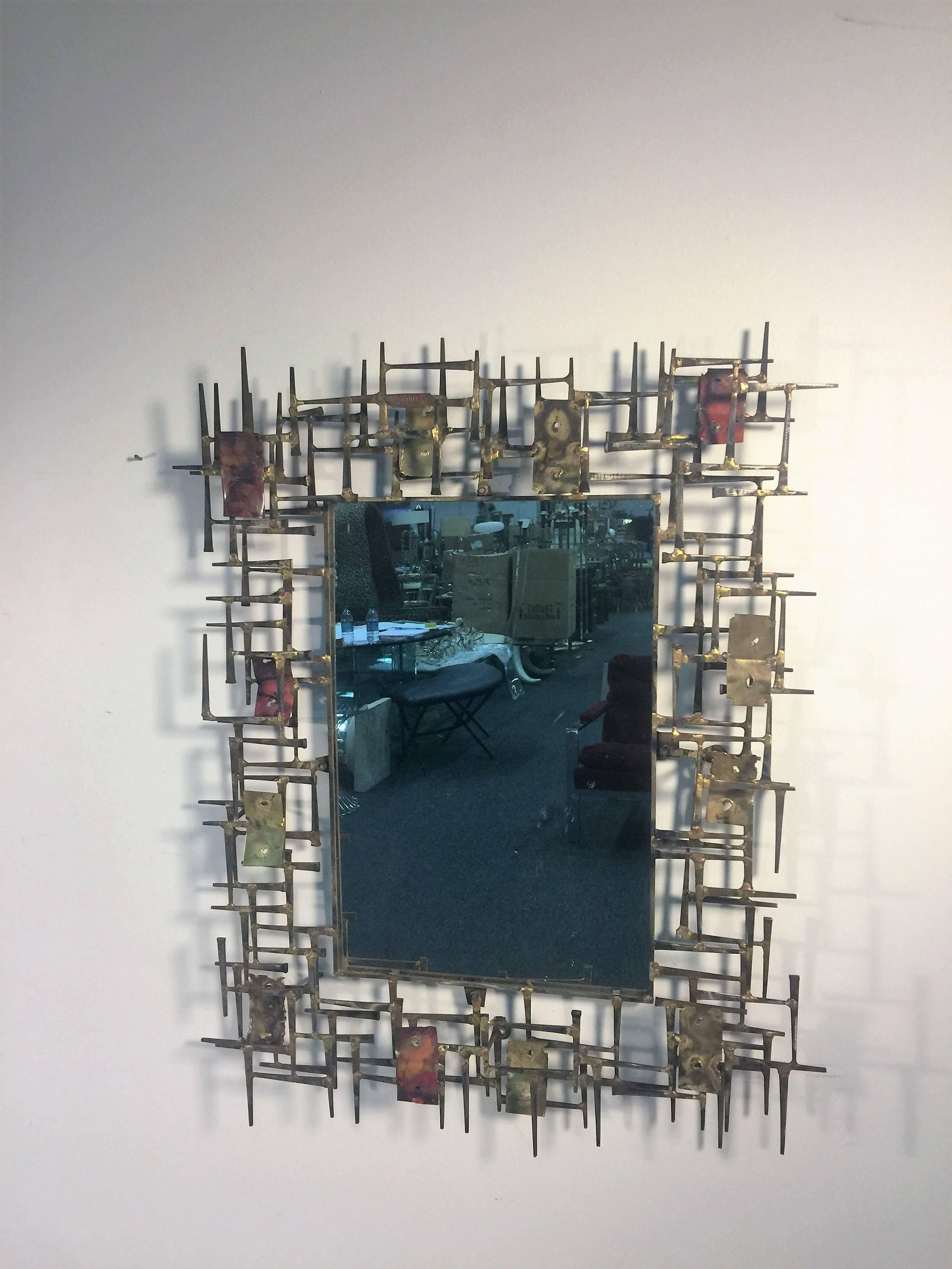American  Amazing Brutalist Nail and Metal Mirror in the Manner of Silas Seandel For Sale