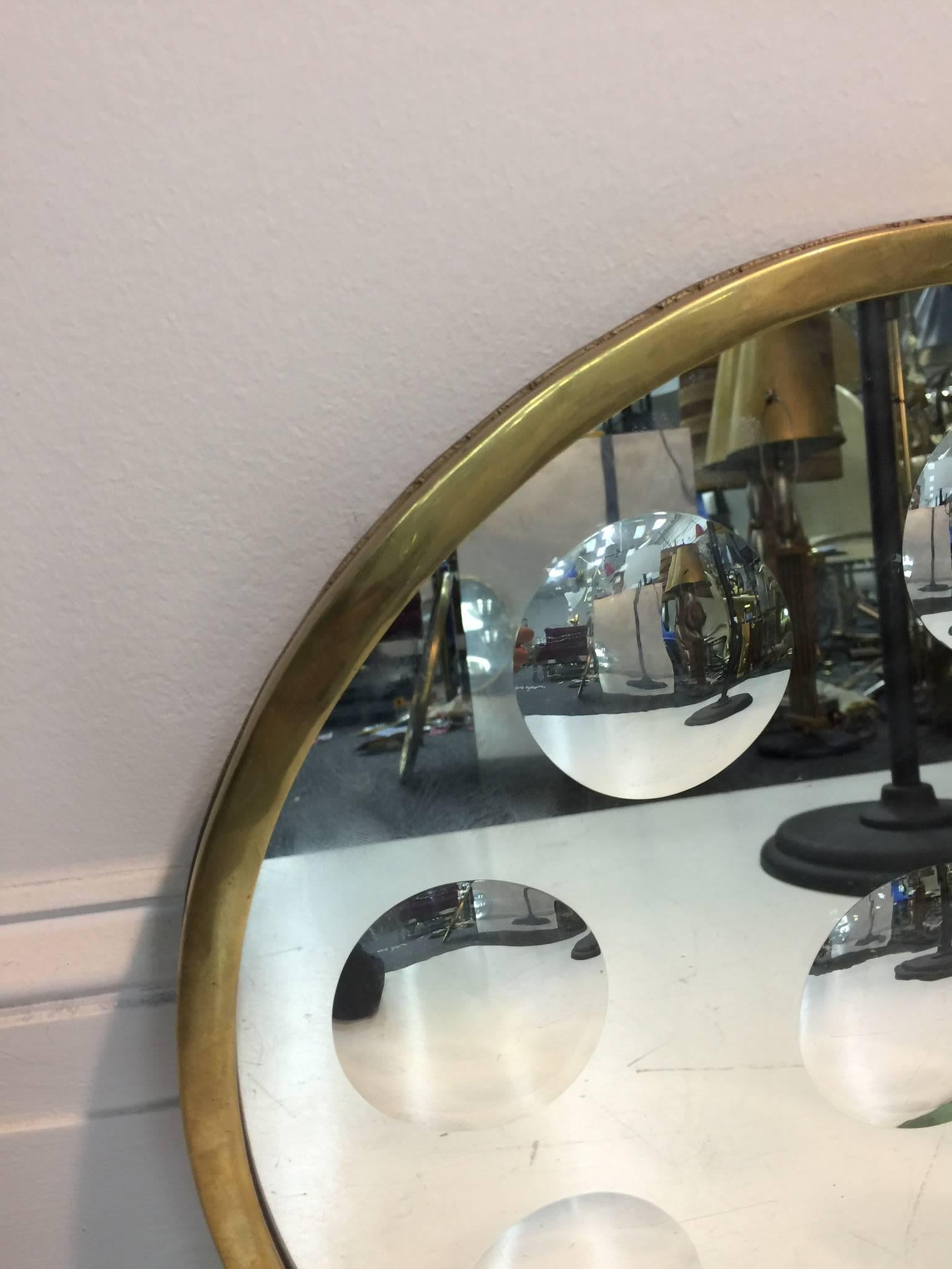 Brass Fantastic Pair of Convex Op Art Wall Mirrors by Fornasetti, circa 1970 For Sale