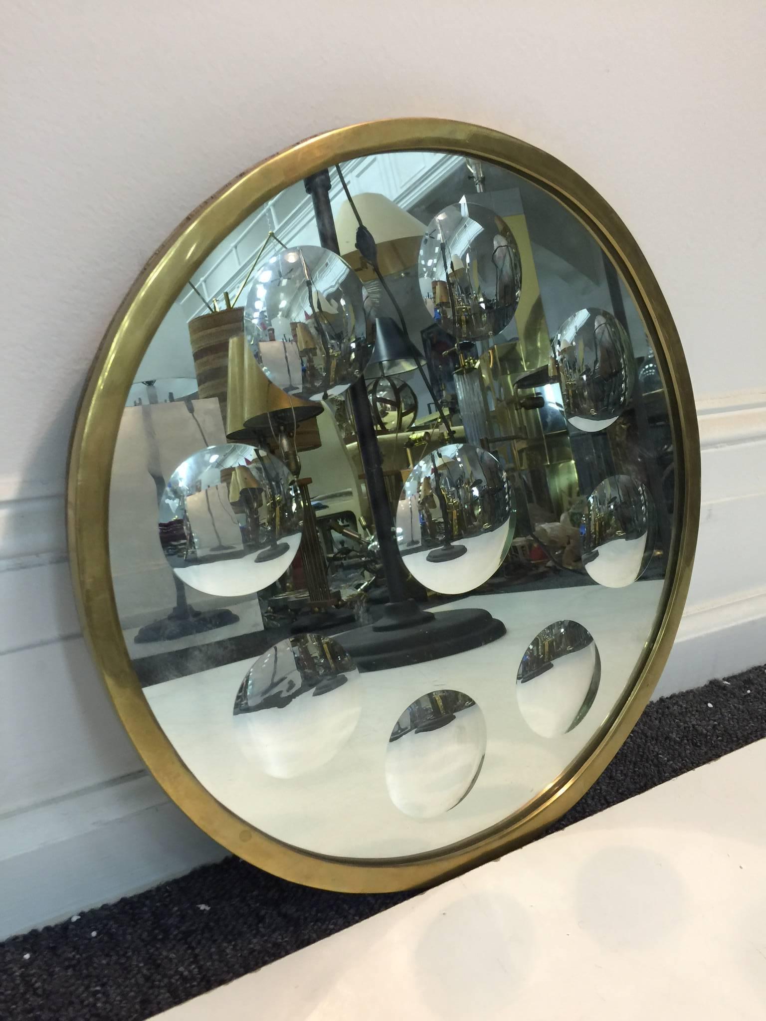 20th Century Fantastic Pair of Convex Op Art Wall Mirrors by Fornasetti, circa 1970 For Sale