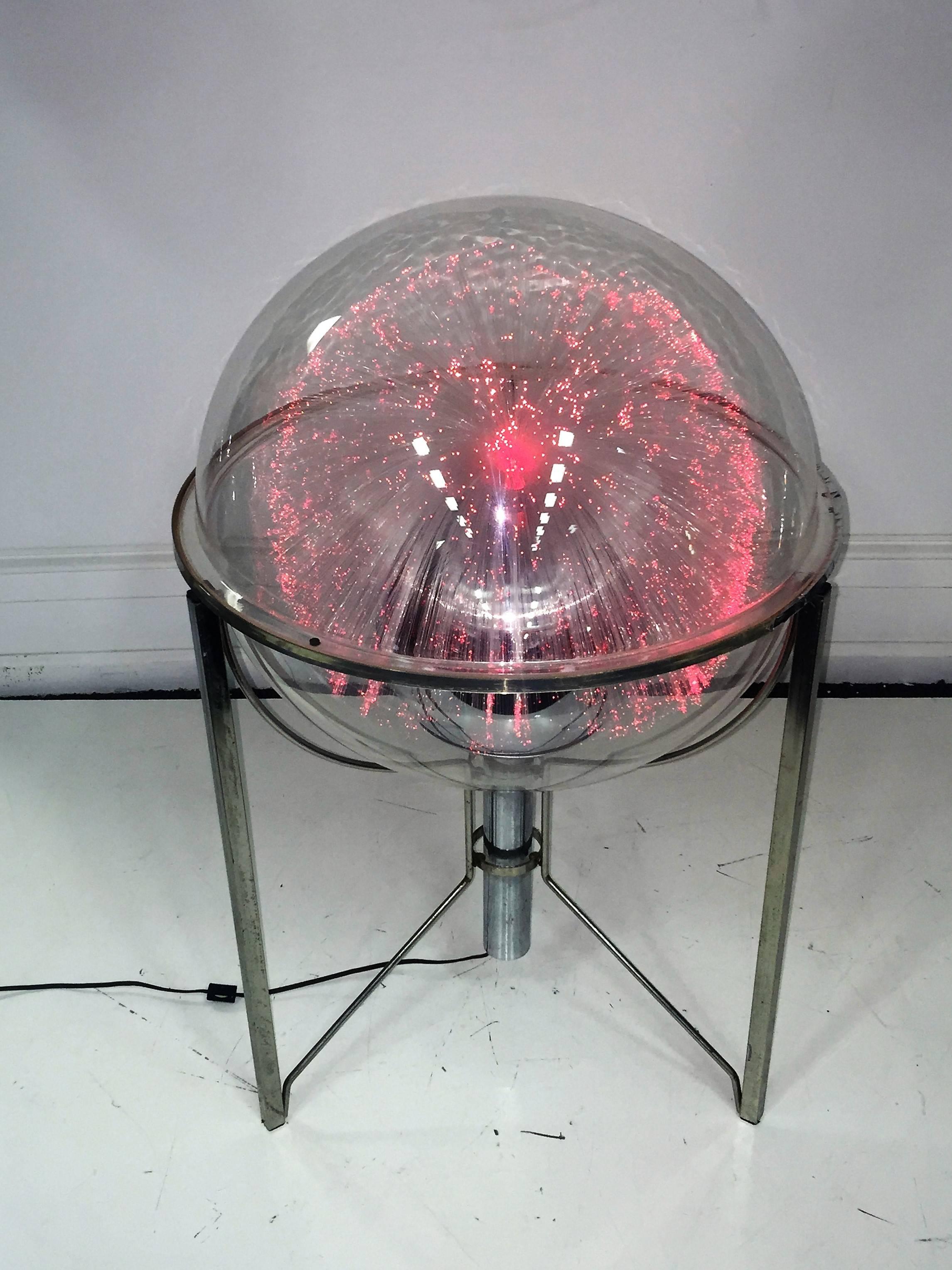 Space Age Rotating Changing Color Spectrum Optic Fiber Plexiglass Sphere on Modernist Base For Sale
