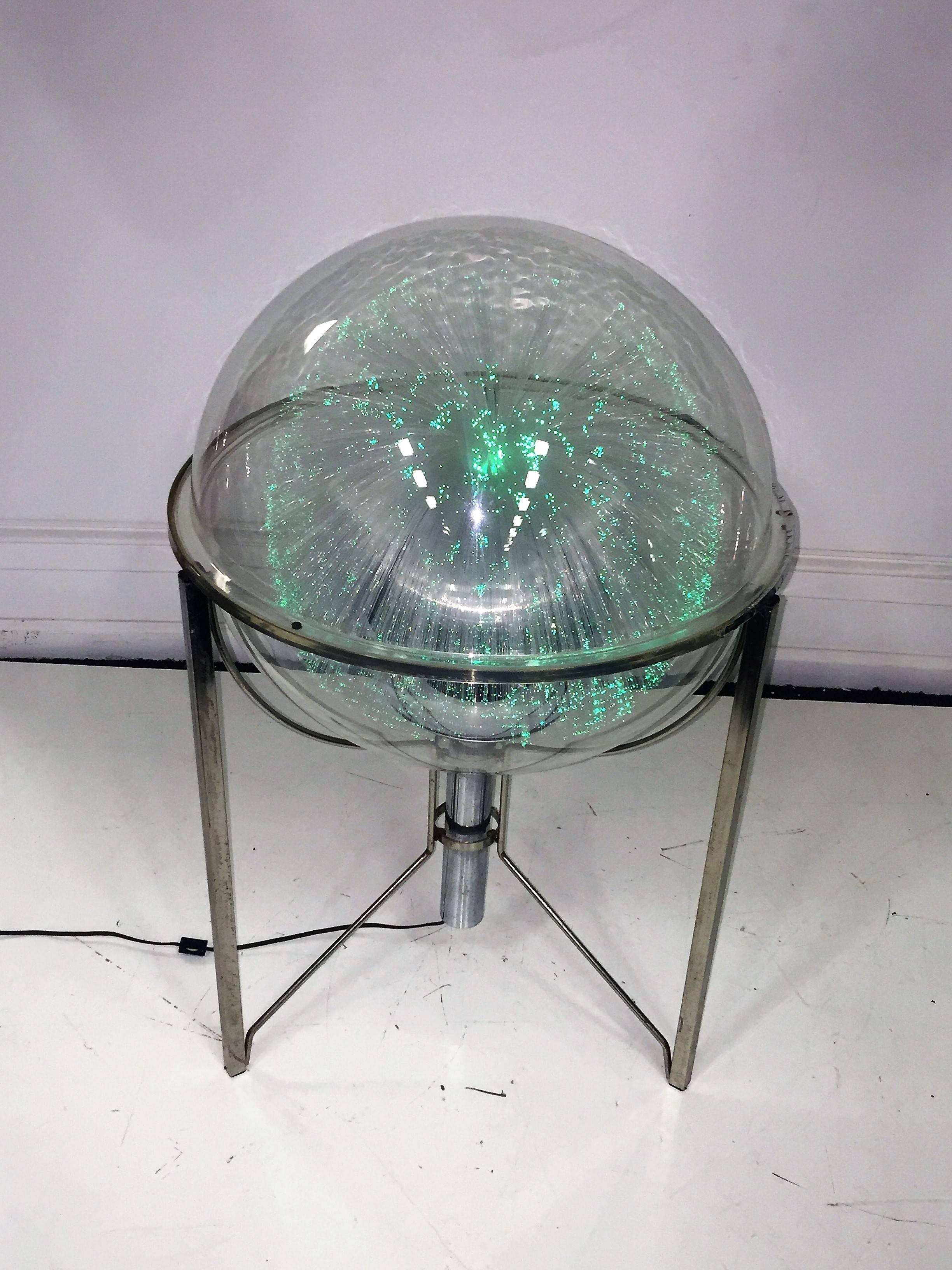 American Rotating Changing Color Spectrum Optic Fiber Plexiglass Sphere on Modernist Base For Sale