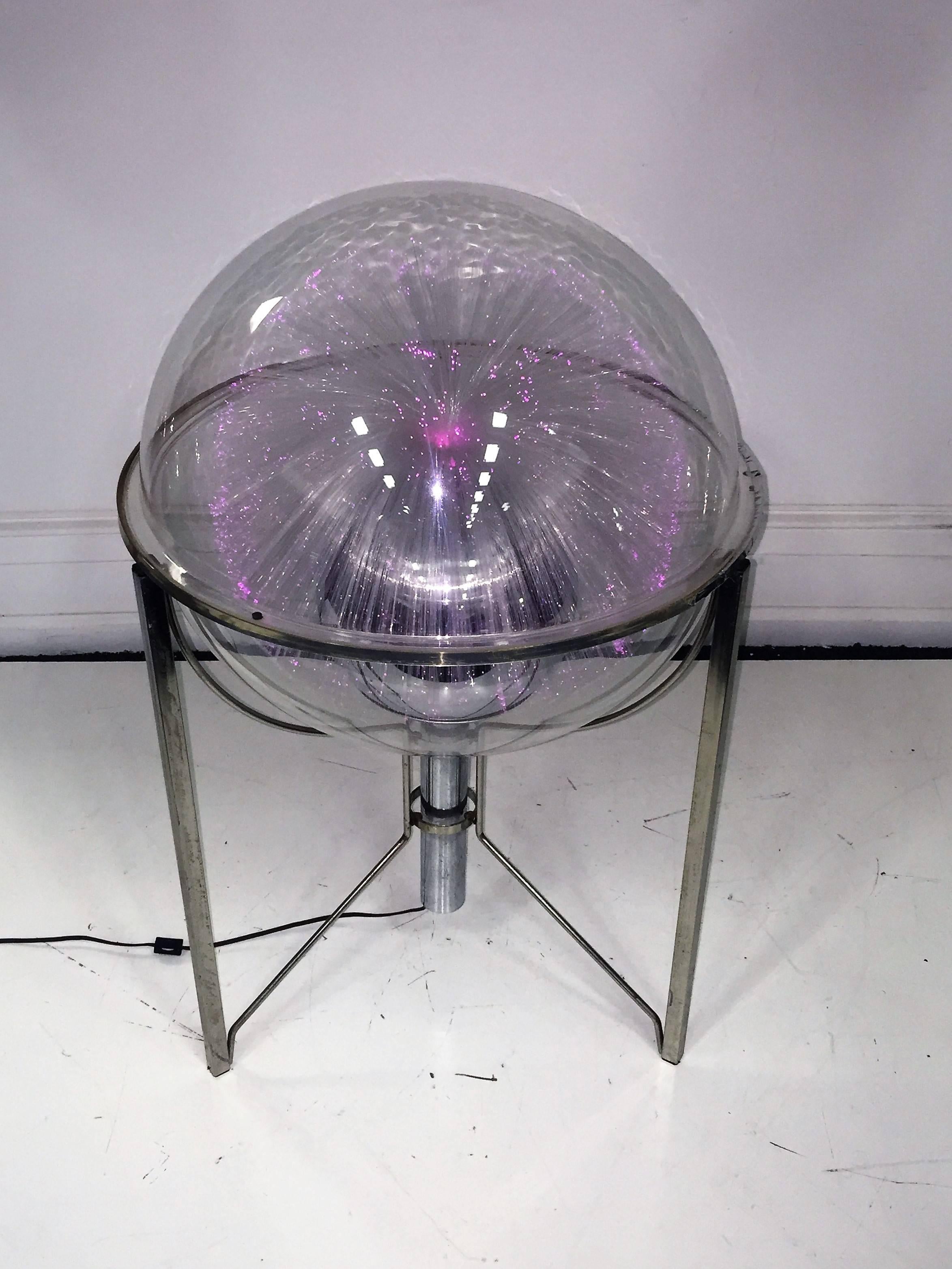 Rotating Changing Color Spectrum Optic Fiber Plexiglass Sphere on Modernist Base In Good Condition For Sale In Mount Penn, PA