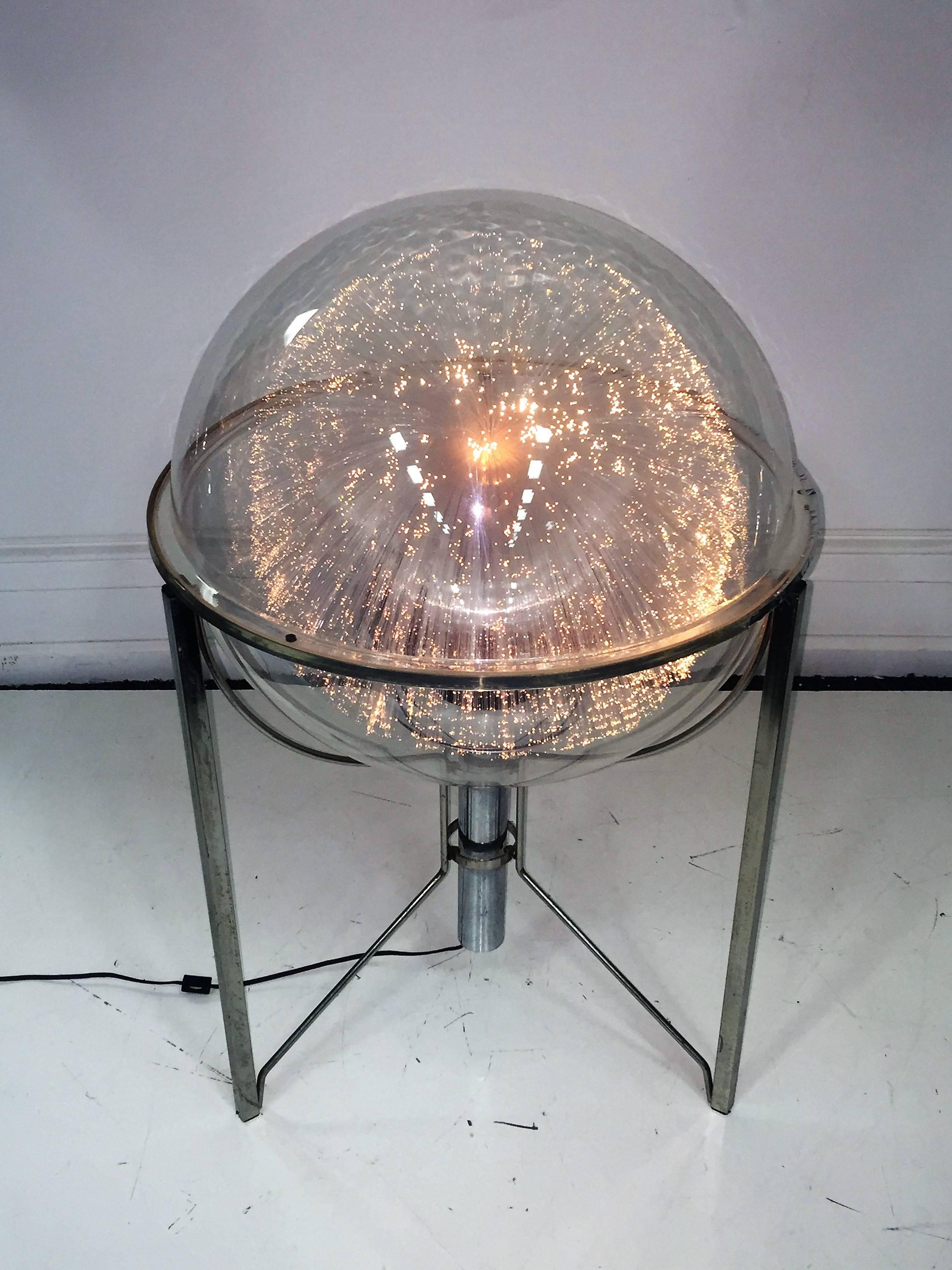 Late 20th Century Rotating Changing Color Spectrum Optic Fiber Plexiglass Sphere on Modernist Base For Sale