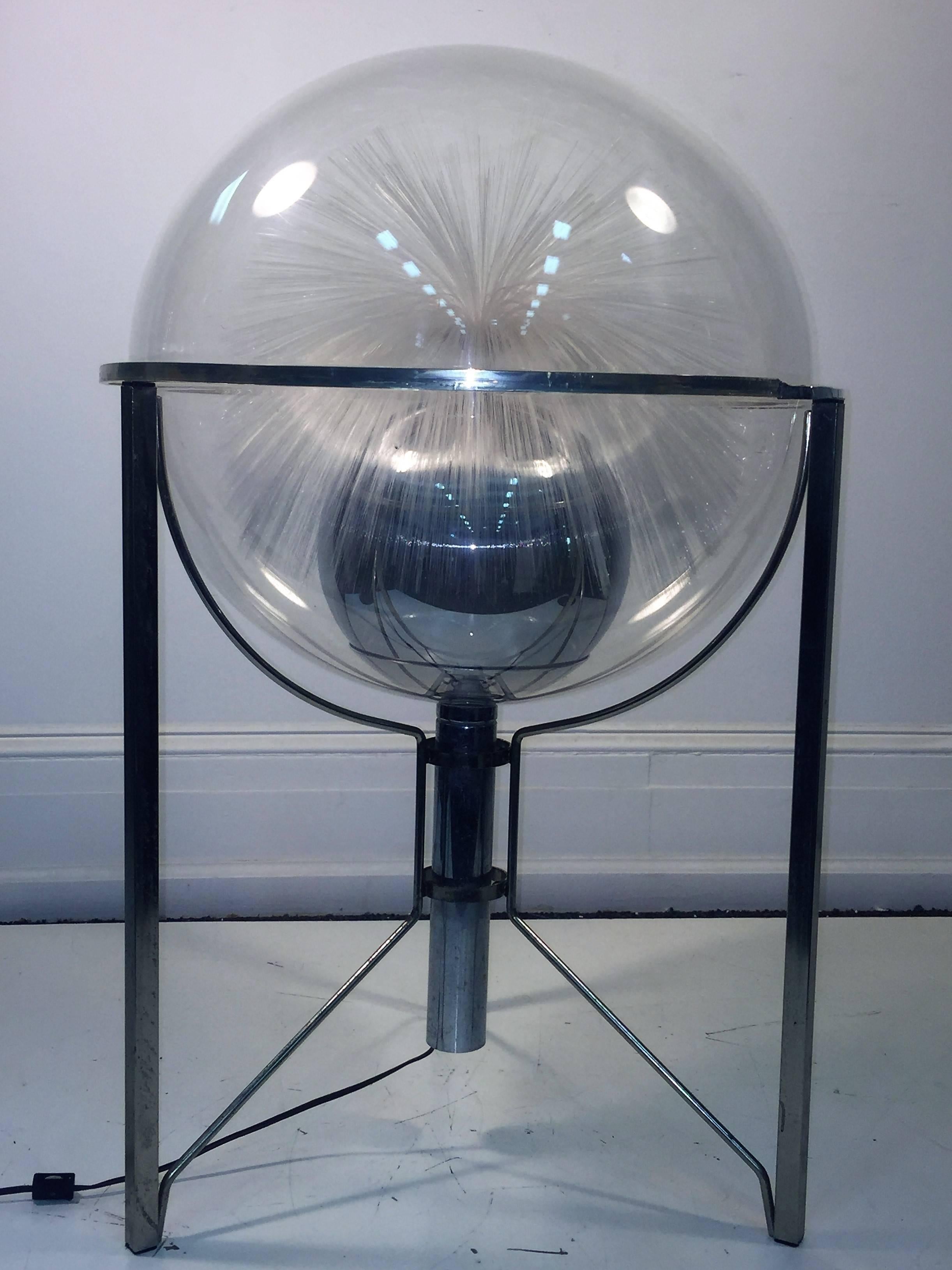 Rotating Changing Color Spectrum Optic Fiber Plexiglass Sphere on Modernist Base For Sale 2